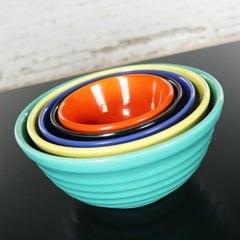 Vintage Set of Five Bauer Multi-Color Ringware Nesting Mixing Bowls