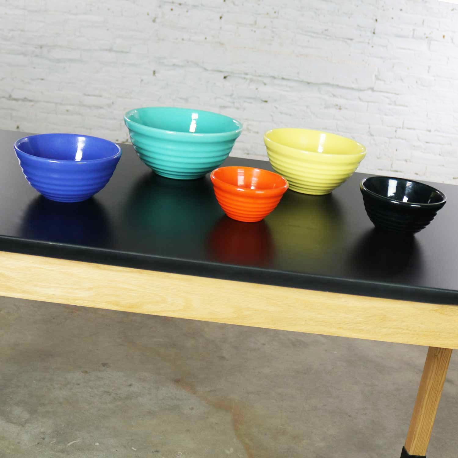 Mission Vintage Set of Five Bauer Multi-Color Ringware Nesting Mixing Bowls