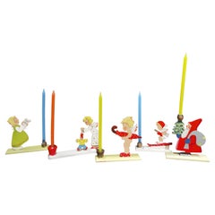 Vintage Set of Five Christmas Candle Holders Erzgebirge Germany