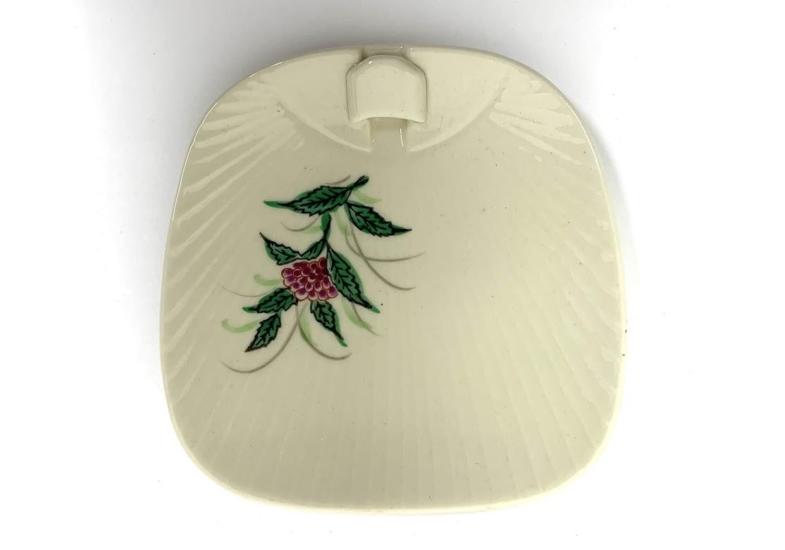 Vintage Set Of Five Japanese Canapé Plates With Forks In Calligraphic Wood Case For Sale 1
