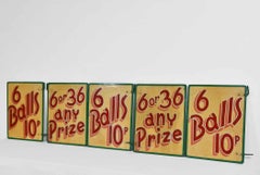 Vintage Set of Five Small Fairground Double Sided Painted Signs English, 1960s