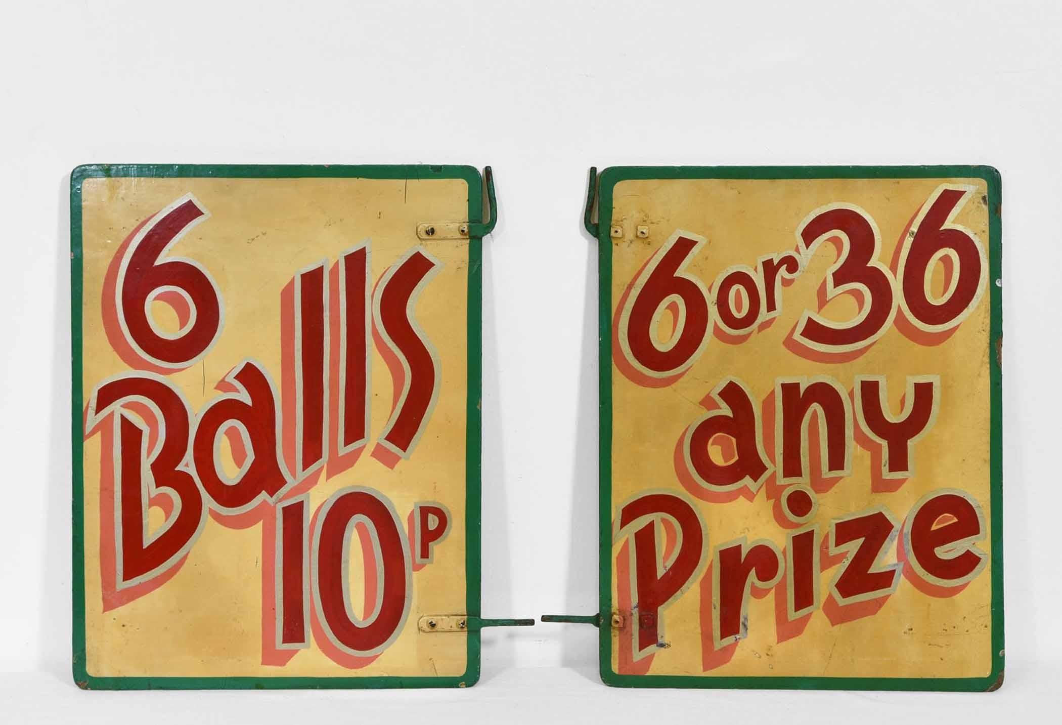 Mid-Century Modern Vintage Set of Five Small Fairground Double Sided Painted Signs English, 1960s