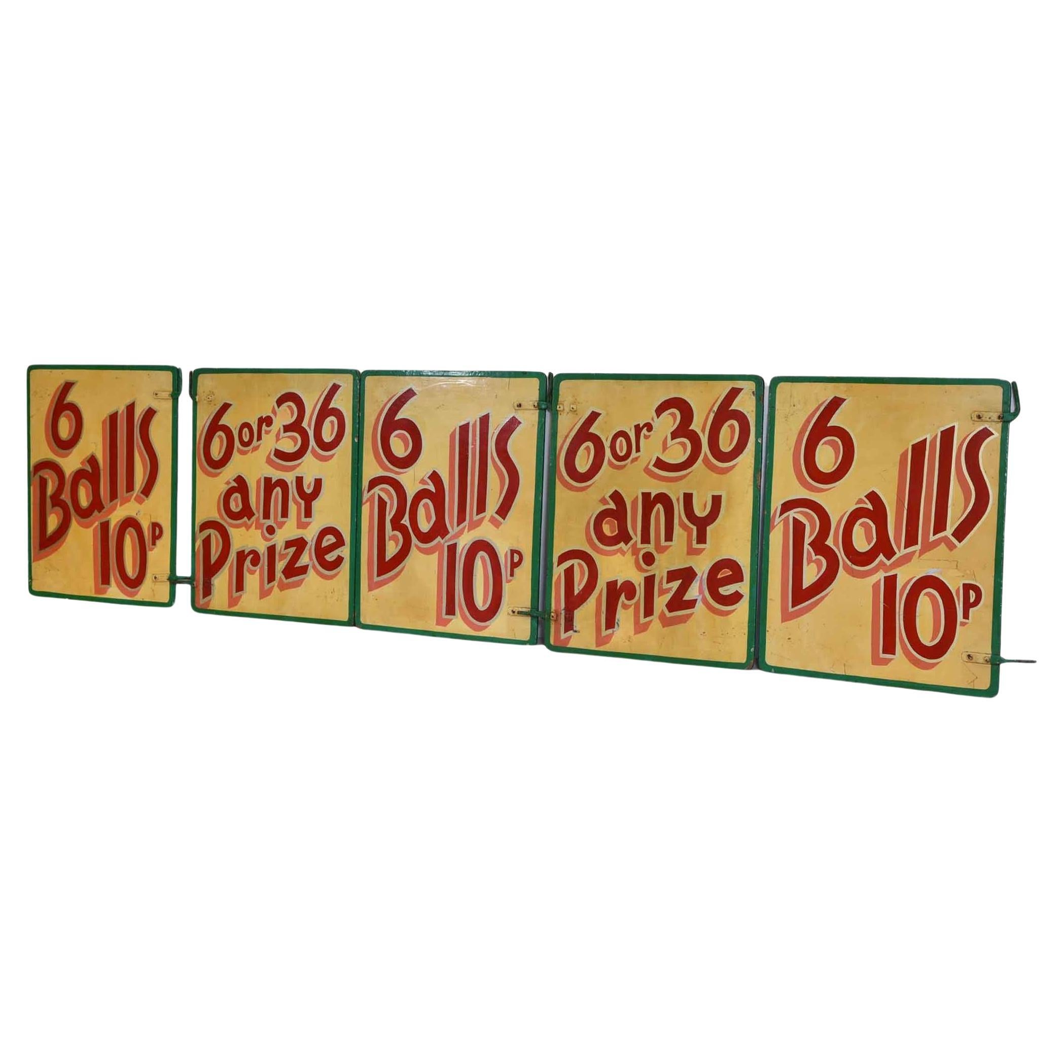 Hand-Painted Vintage Set of Five Small Fairground Double Sided Painted Signs English, 1960s