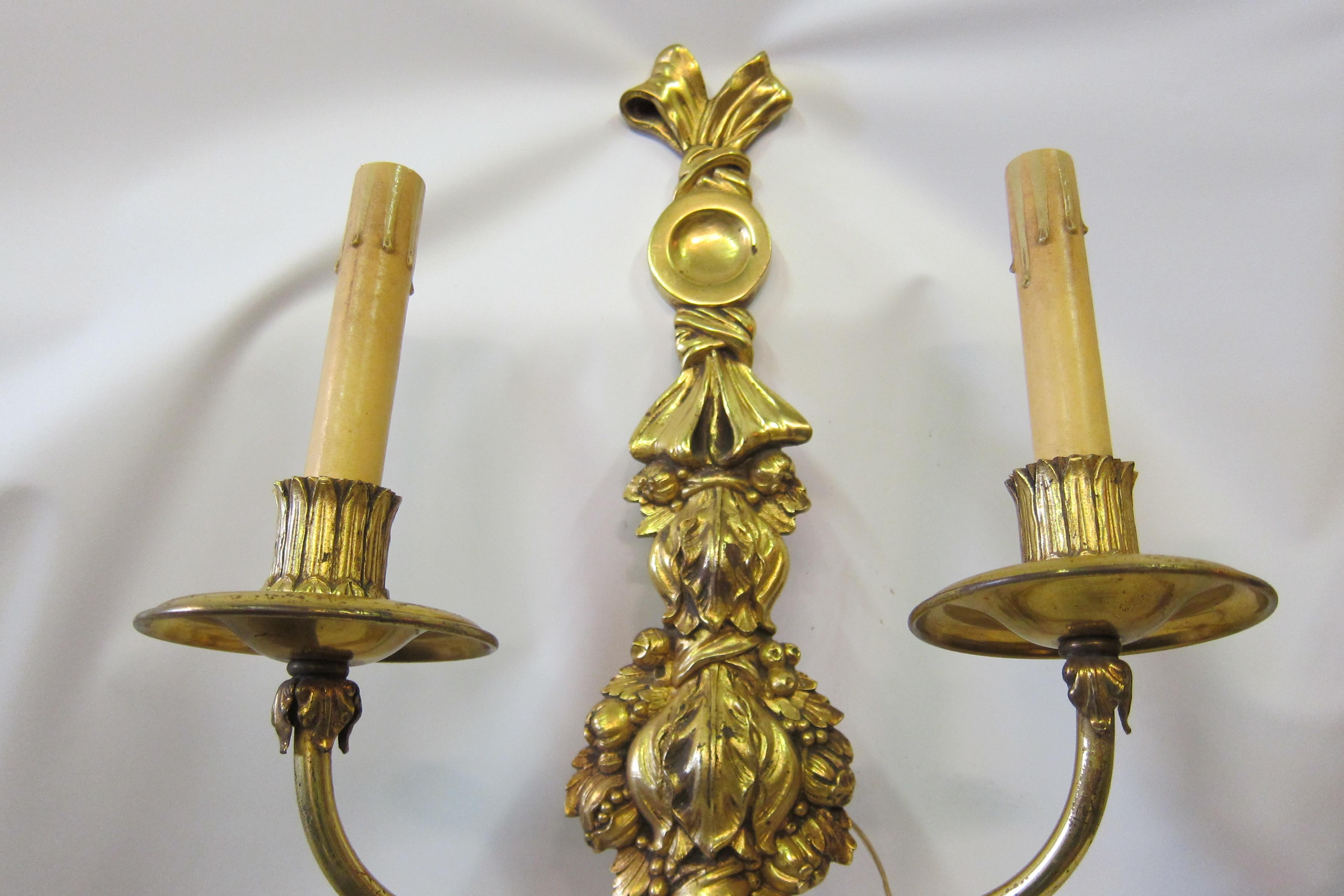 Gilt Vintage Set of Four '2 Pair' French Doré Bronze Candelabra Sconces For Sale