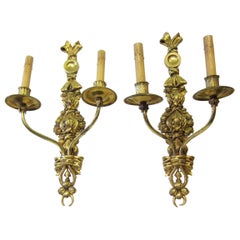 Vintage Set of Four '2 Pair' French Doré Bronze Candelabra Sconces