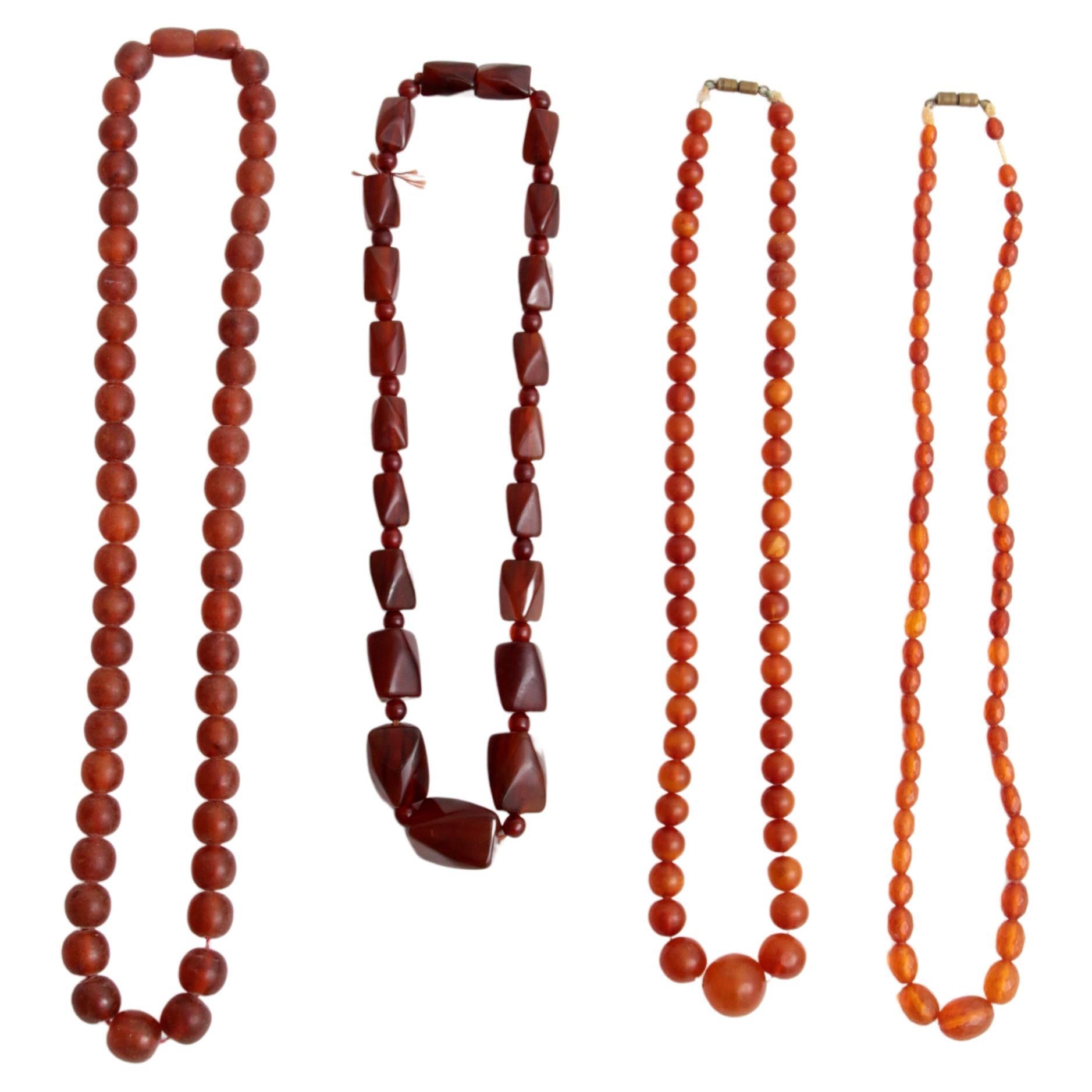 Vintage Set of Four Amber Necklaces, 1960s For Sale