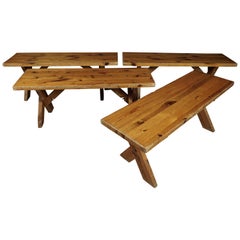 Vintage Set of Four Ate Van Apeldoorn Pine Benches from Netherlands, circa 1970