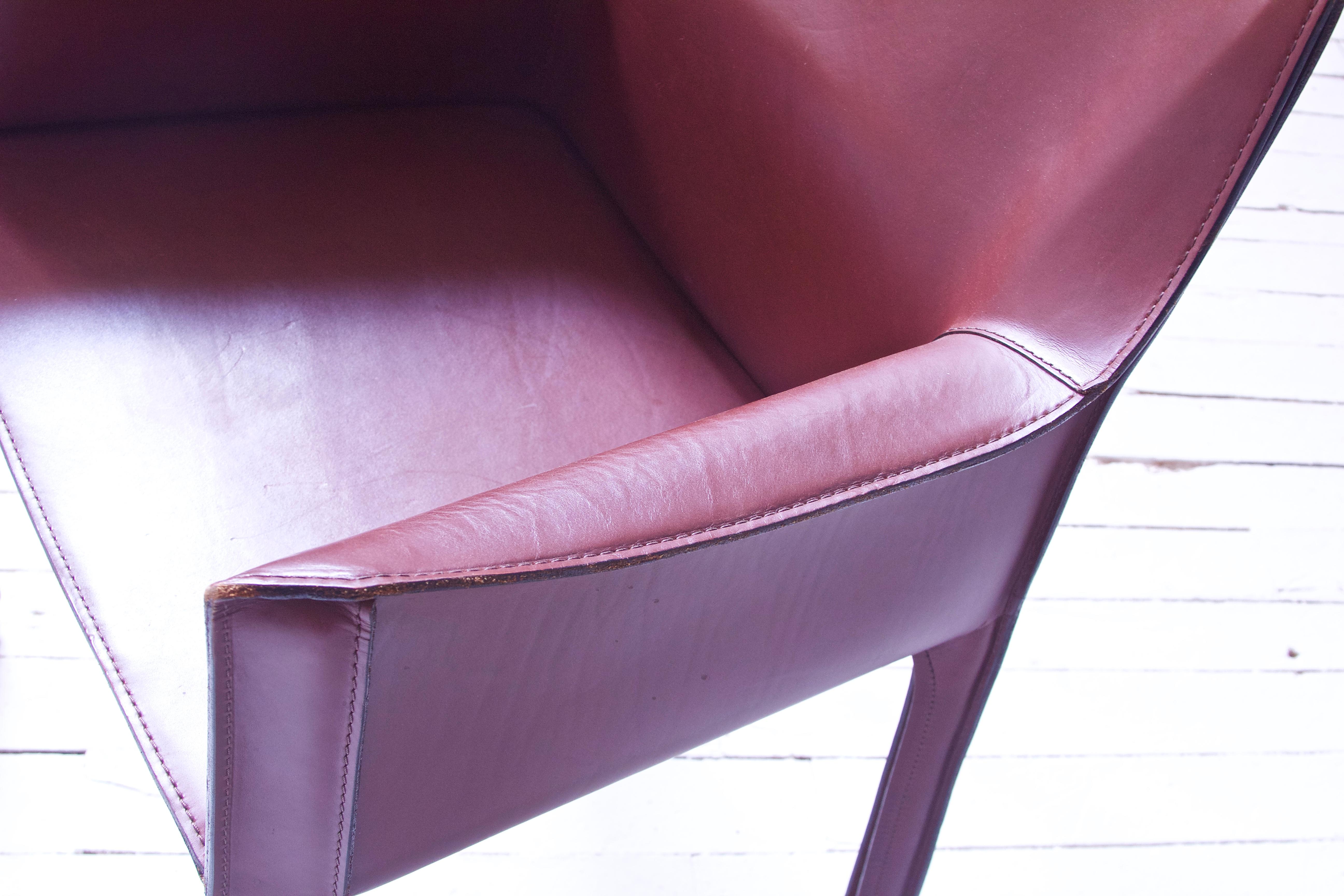 Vintage Set of Four Bellini Cab 413 Armchairs in Burgundy Leather, Italy, 1980's 5