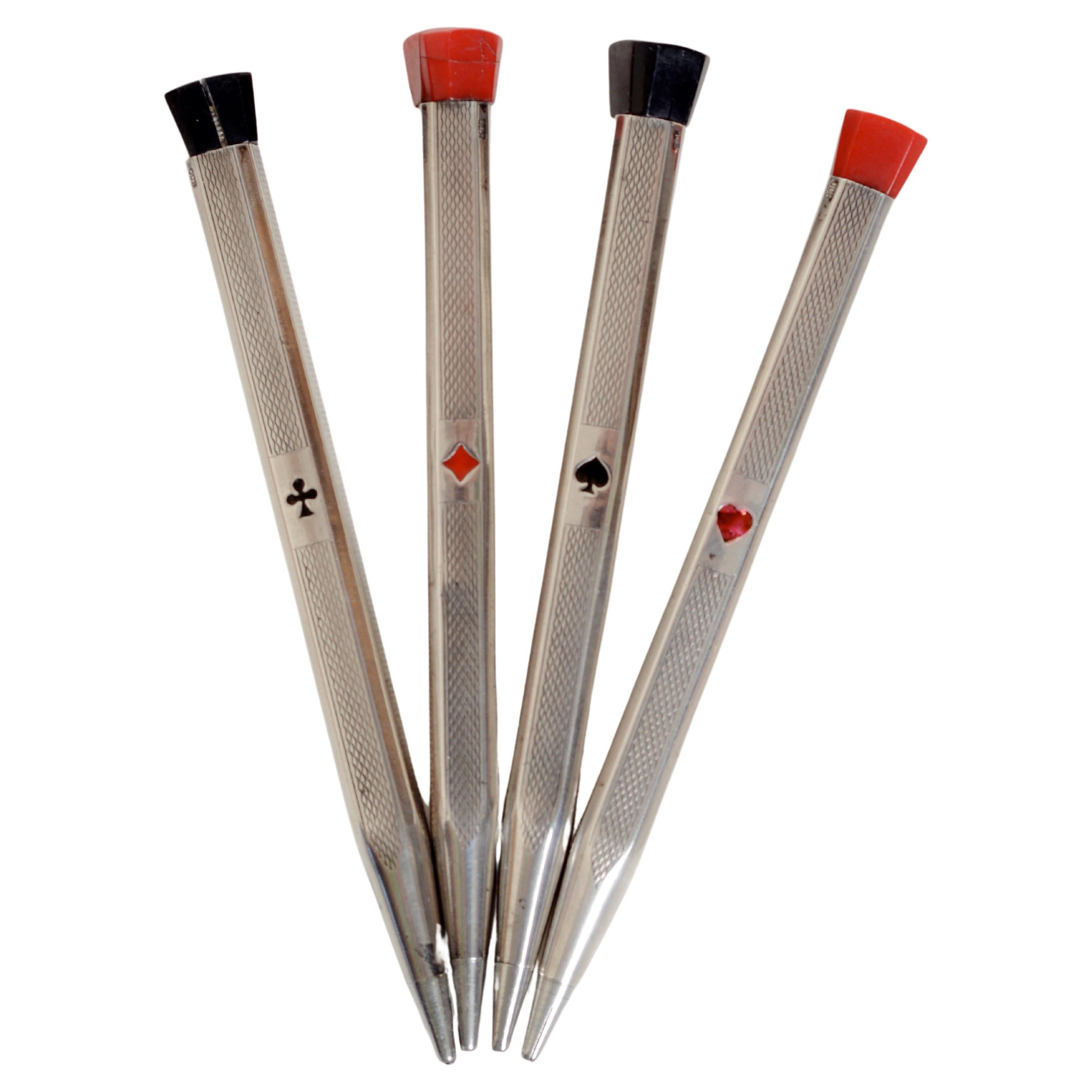 Vintage Set of Four Bridge Mechanical Pencils, .800 Silver, Mid 20th C For Sale