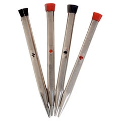 Retro Set of Four Bridge Mechanical Pencils, .800 Silver, Mid 20th C