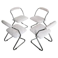 Set of Four Dining Chairs / Occasional Chairs by G.S in White Bouclé By Dedar
