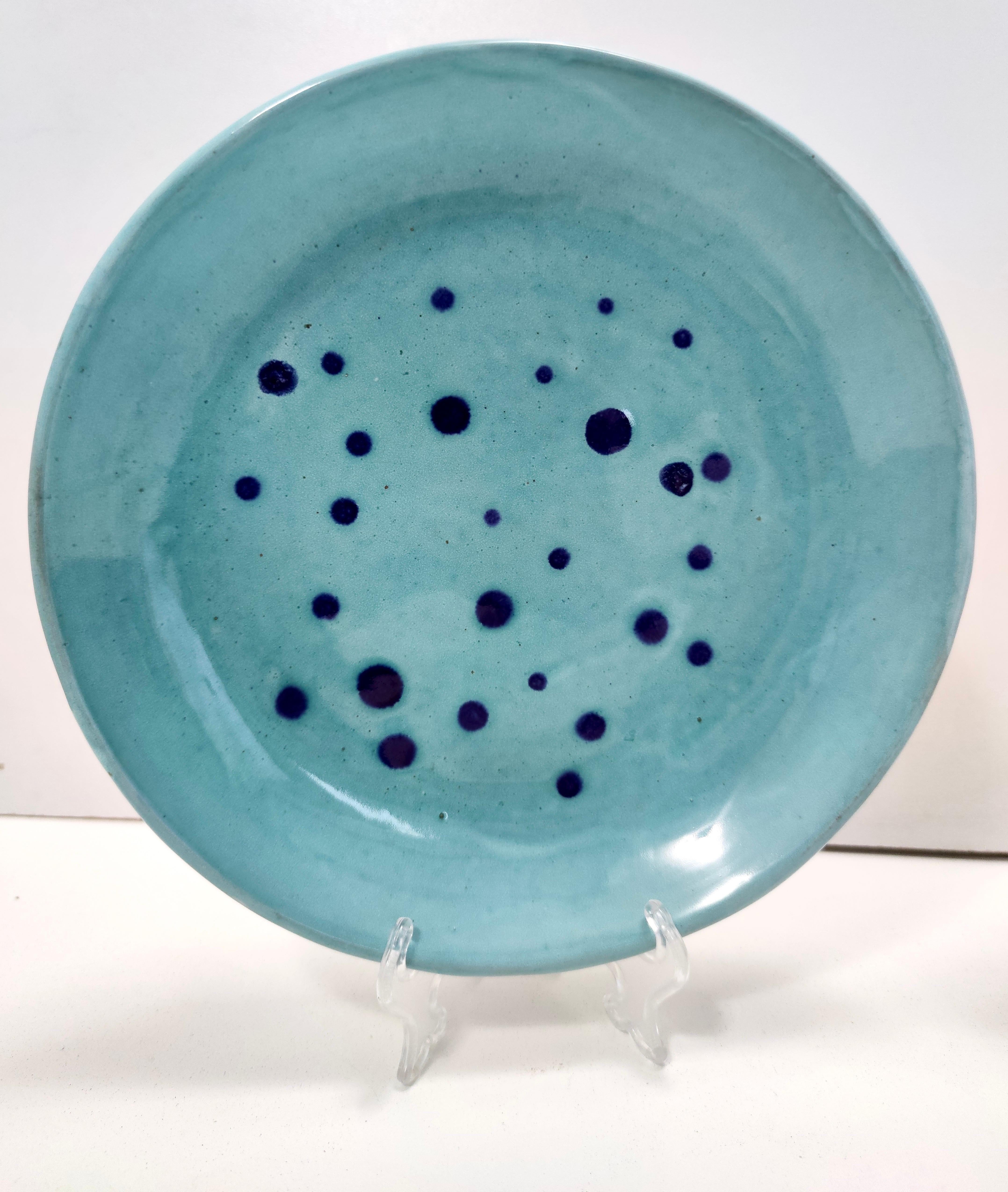Mid-20th Century Set of Four Turquoise Earthenware Vide-Poche / Decorative Plates by Albisola For Sale