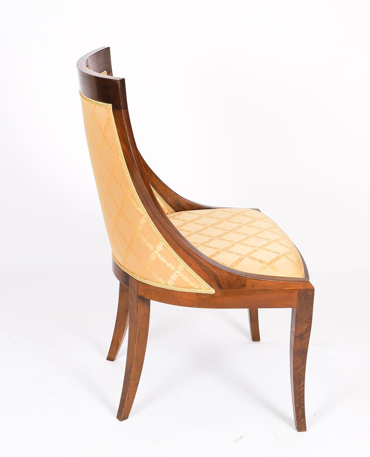 Walnut Vintage Set of Four French Empire Revival Gondola Side Chairs 20th Century For Sale