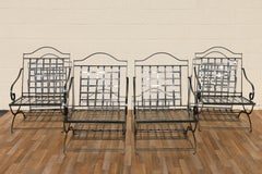 Vintage Set of Four French Wrought Iron Folding Patio Chairs by Hervé Baume
