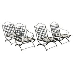 Vintage Set of Four French Wrought Iron Folding Patio Chairs by Hervé Baume