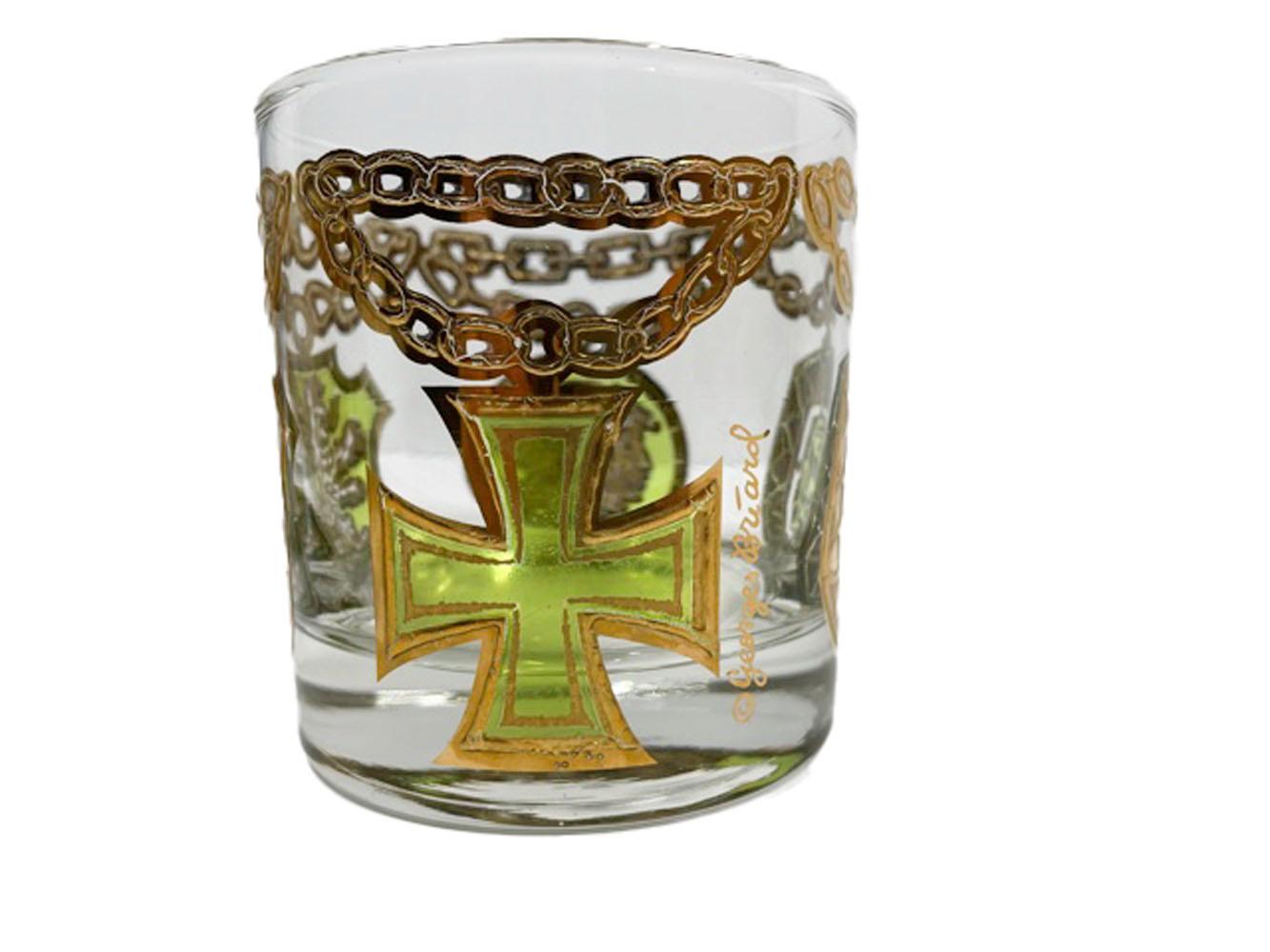 Mid-Century Modern Ensemble vintage de quatre verres Georges Briard à monture médaillon en or représentant des rochers en vente