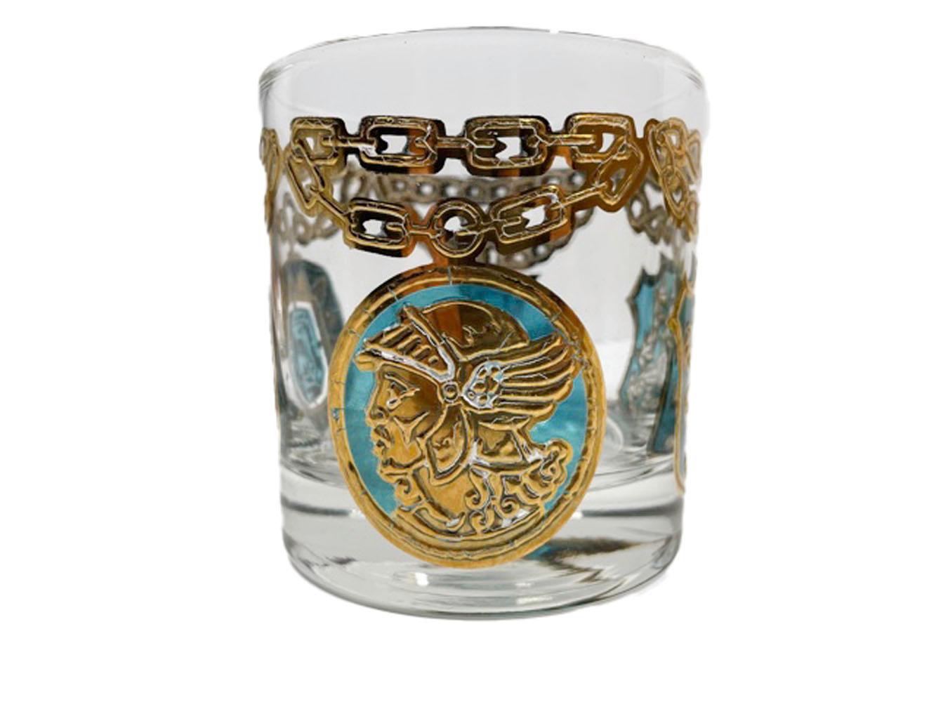 Américain Ensemble vintage de quatre verres Georges Briard à monture médaillon en or représentant des rochers en vente