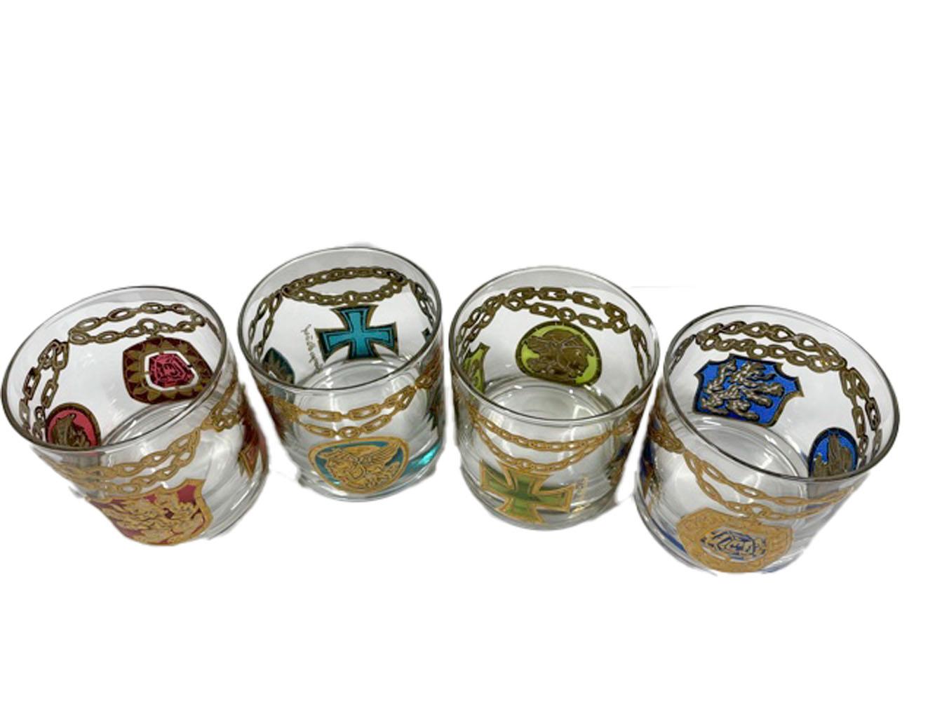 American Vintage Set of Four Georges Briard Gold Medallion Rocks Glasses For Sale