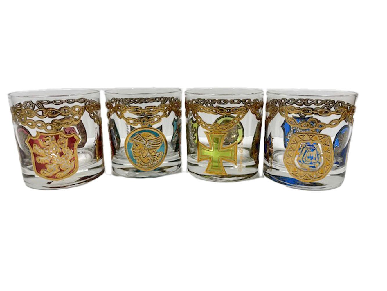 Vintage Set of Four Georges Briard Gold Medallion Rocks Glasses In Good Condition For Sale In Nantucket, MA