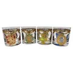 Ensemble vintage de quatre verres Georges Briard à monture médaillon en or représentant des rochers