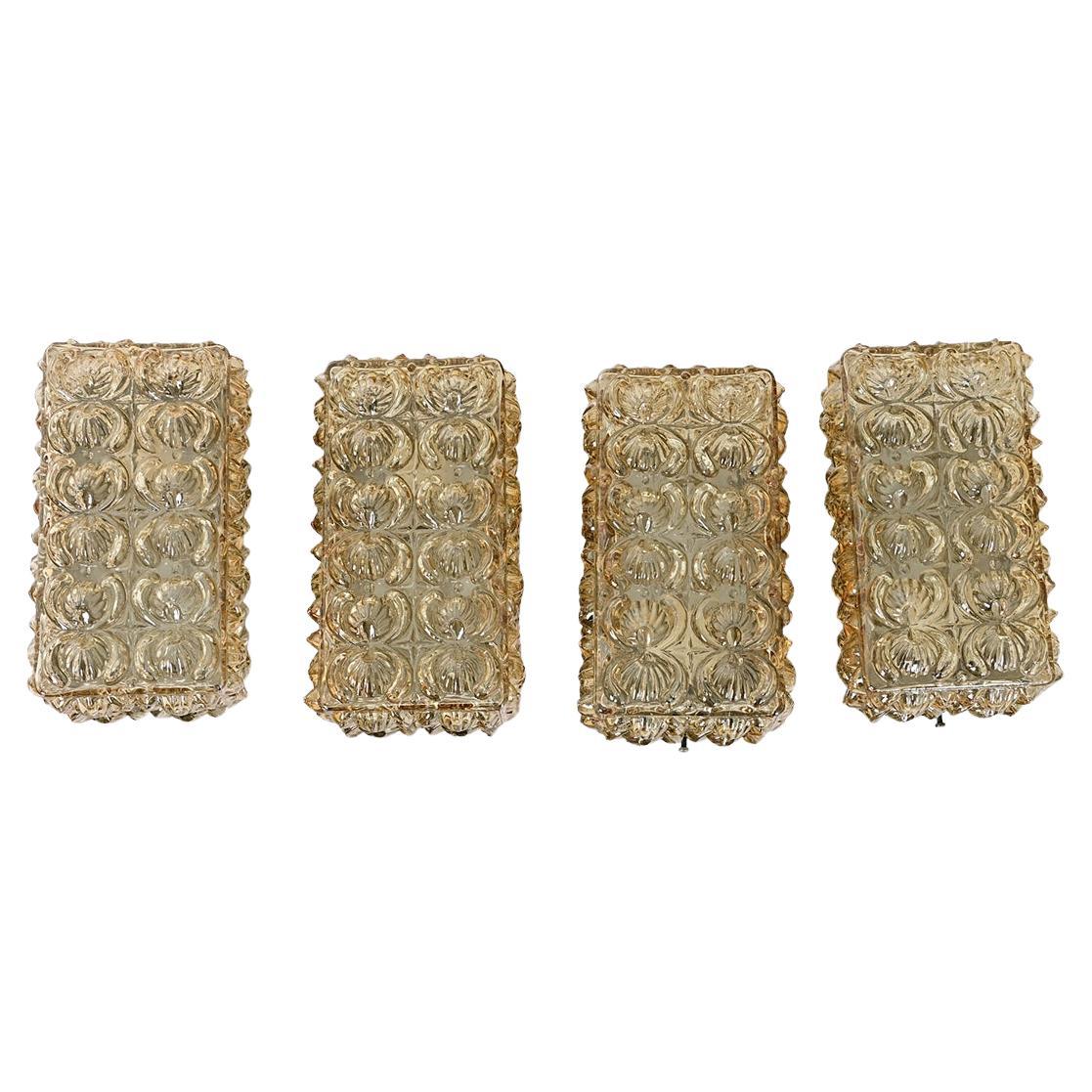 Vintage Set of Four Glass Wall Sconces For Sale