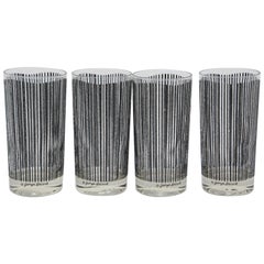 Vintage Set of Four Highball Glasses Black Textured Stripes by Georges Briard