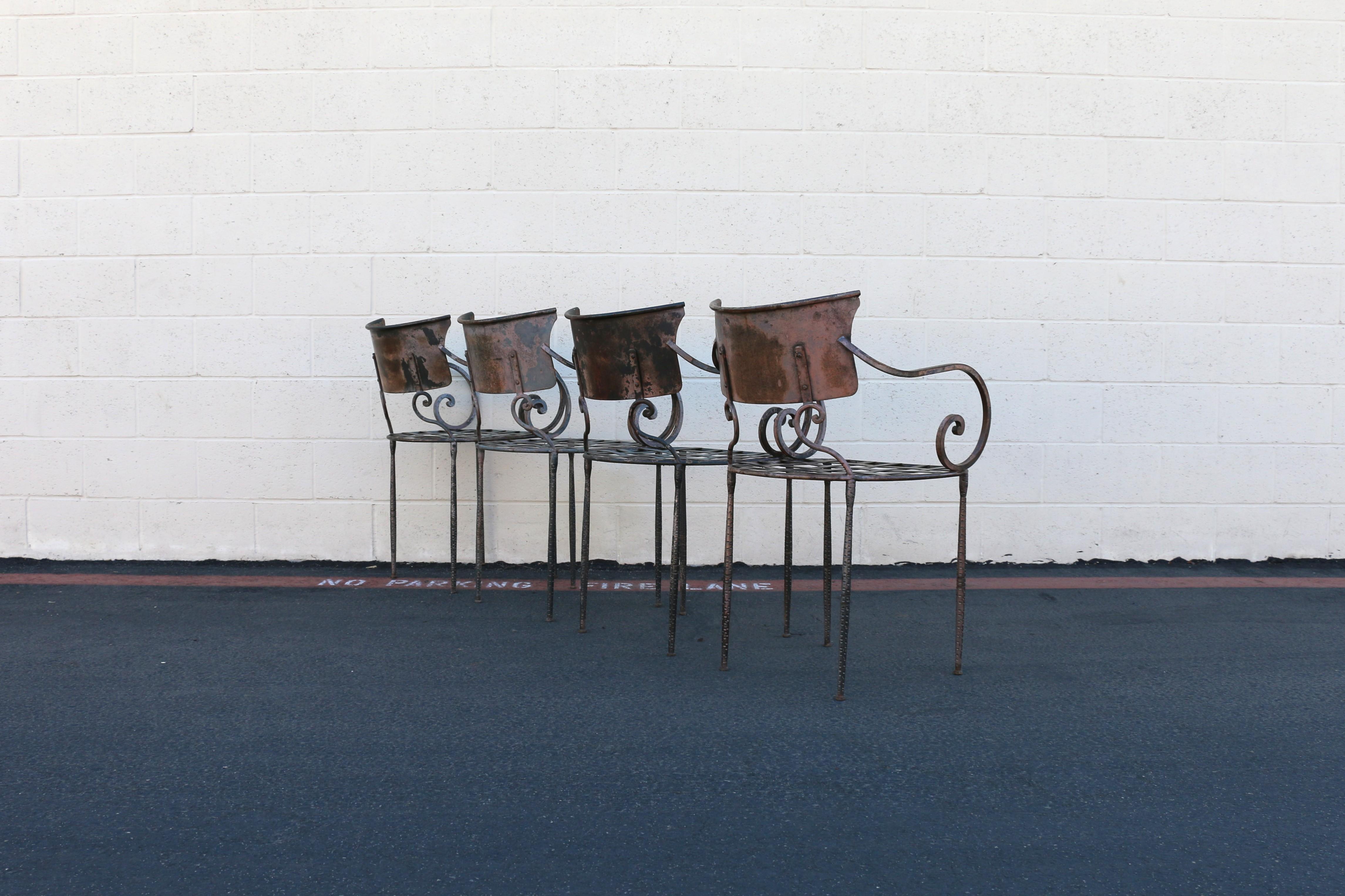 Wrought Iron Vintage Set of Four Italian Outdoor Dining Chairs, 1950s For Sale