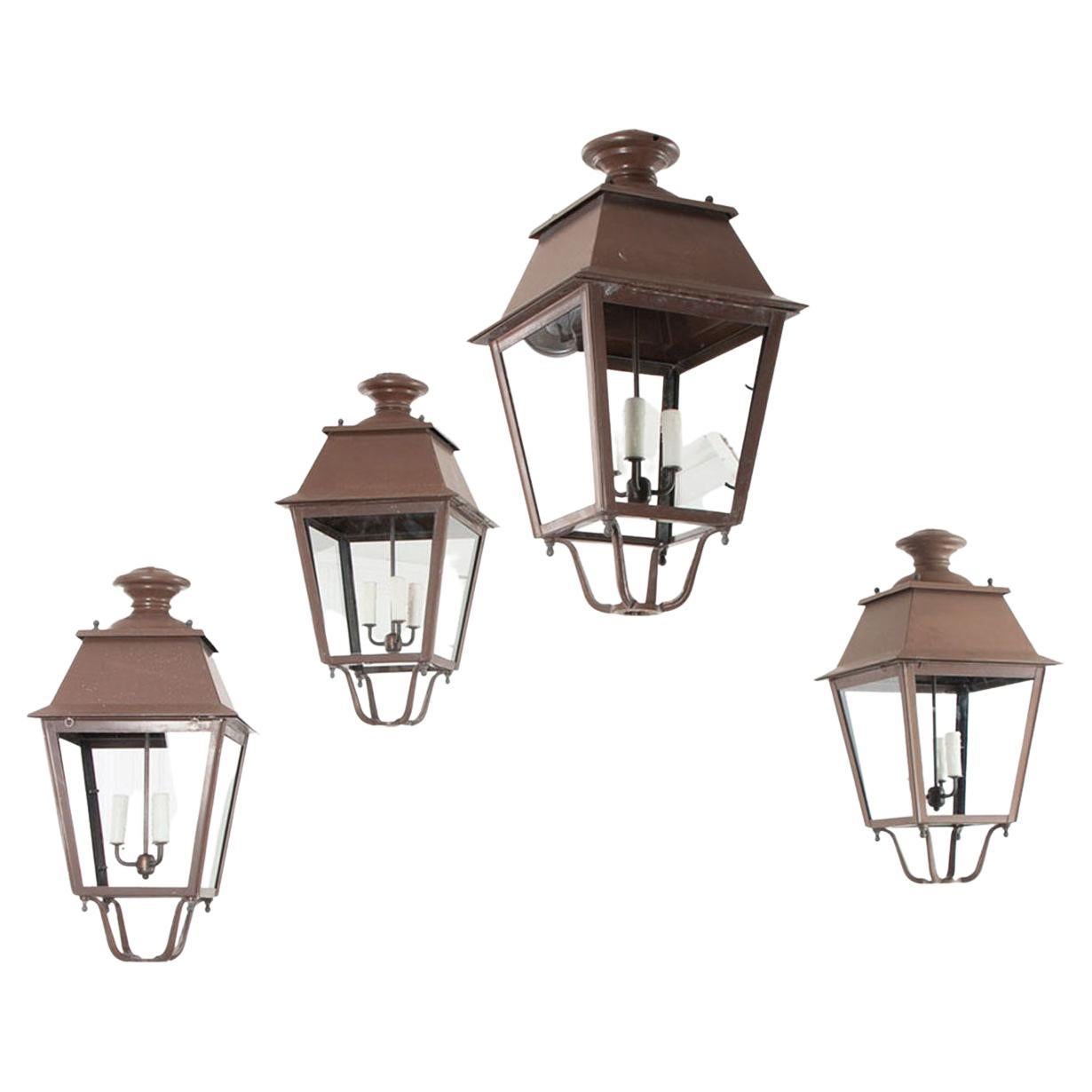 Pair of Metal Lanterns For Sale at 1stDibs