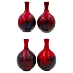 Vintage Set of Four Royal Doulton Veined Flambe Cabinet Vases