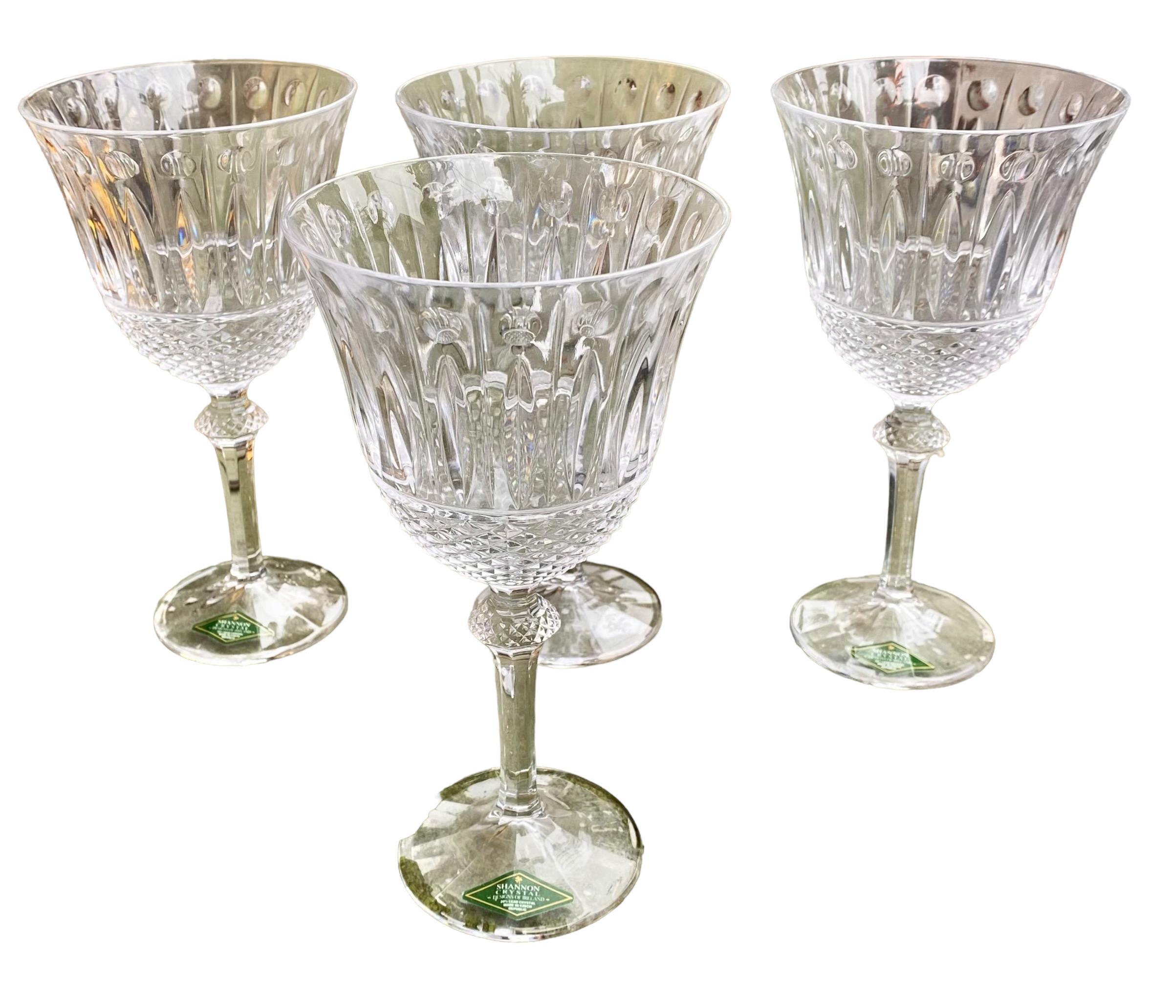 European Vintage Set of Four Shannon Irish Crystal Sutton Place Water Goblets For Sale