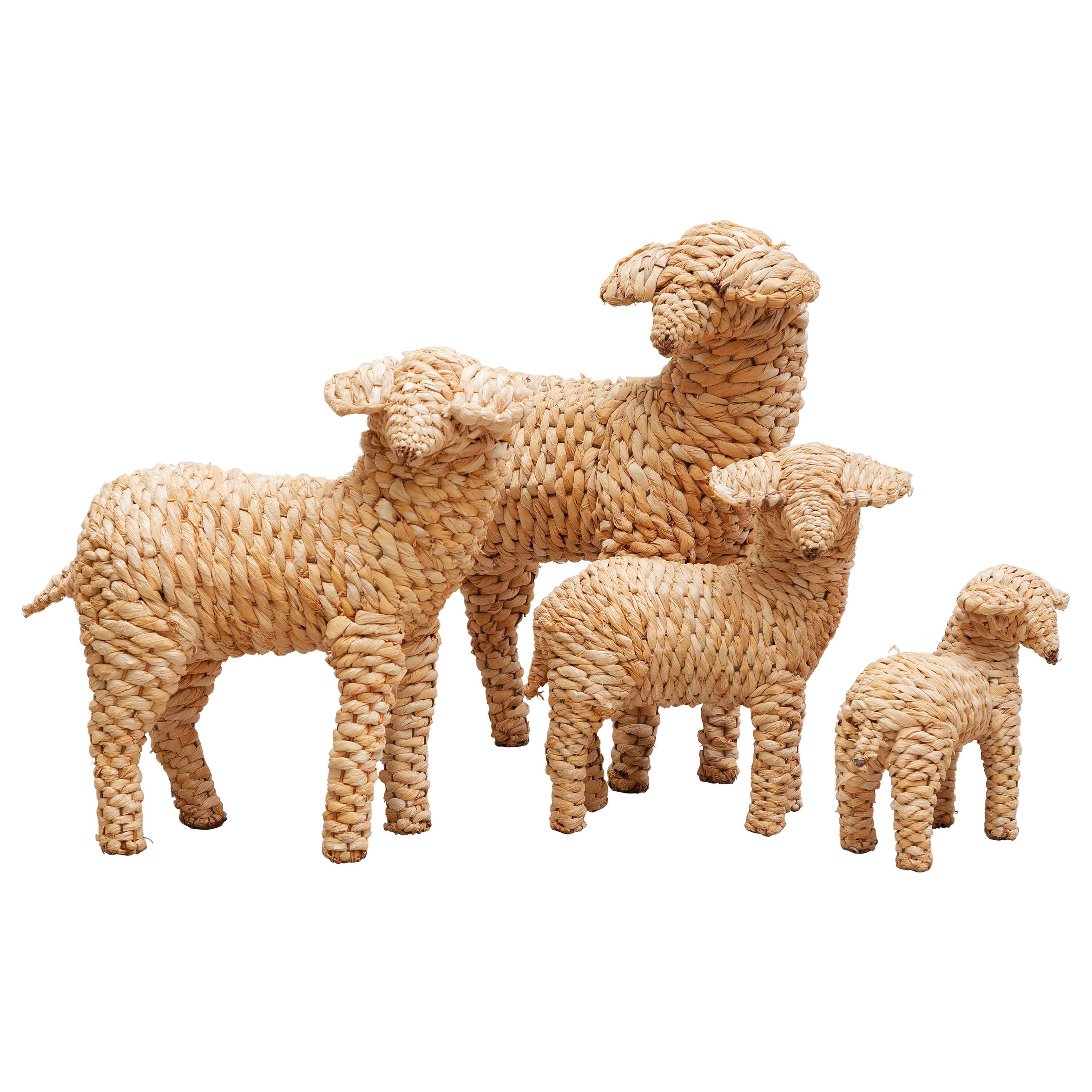 Vintage Set of Four Sheep's Folk Art