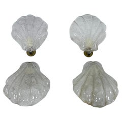 Vintage Set of Four Shell Sconces in Murano Glass and Brass, Italy, 1970s