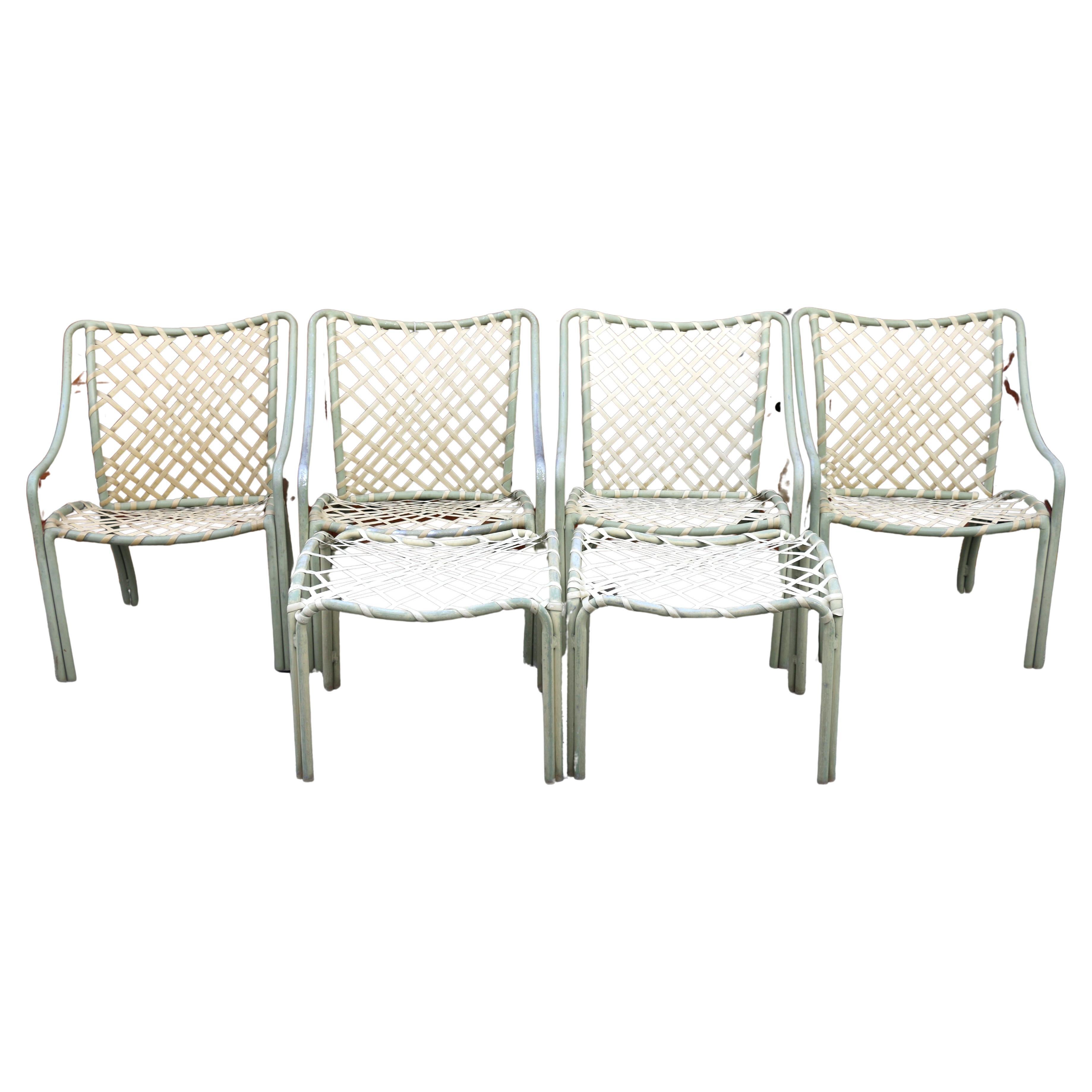 Juego vintage de cuatro tumbonas de patio Tamiami con dos otomanas by Brown Jorda en venta
