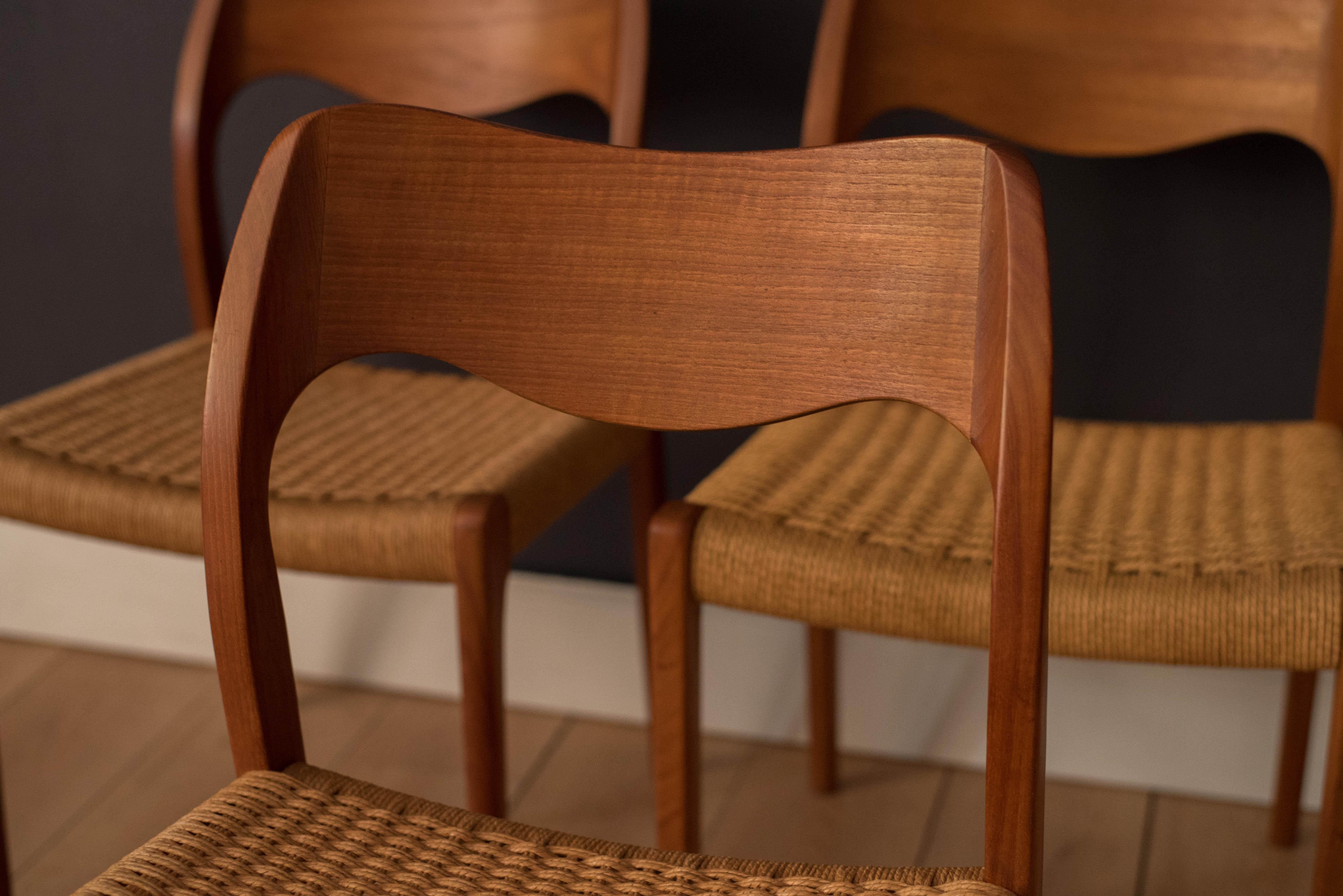Scandinavian Modern Vintage Set of Four Teak and Paper Cord Niels Otto Møller Dining Chairs No. 71