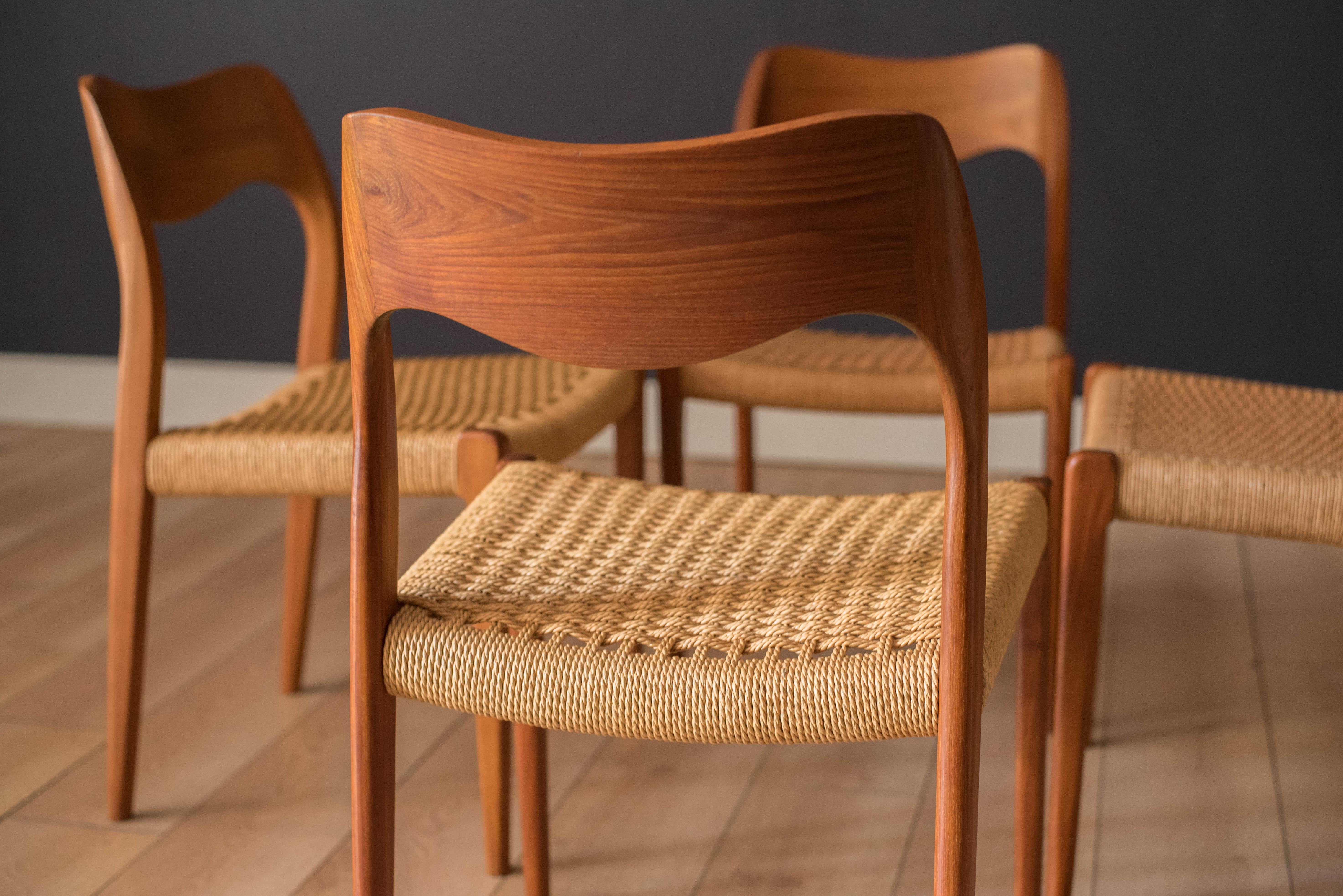 Danish Vintage Set of Four Teak and Paper Cord Niels Otto Møller Dining Chairs No. 71