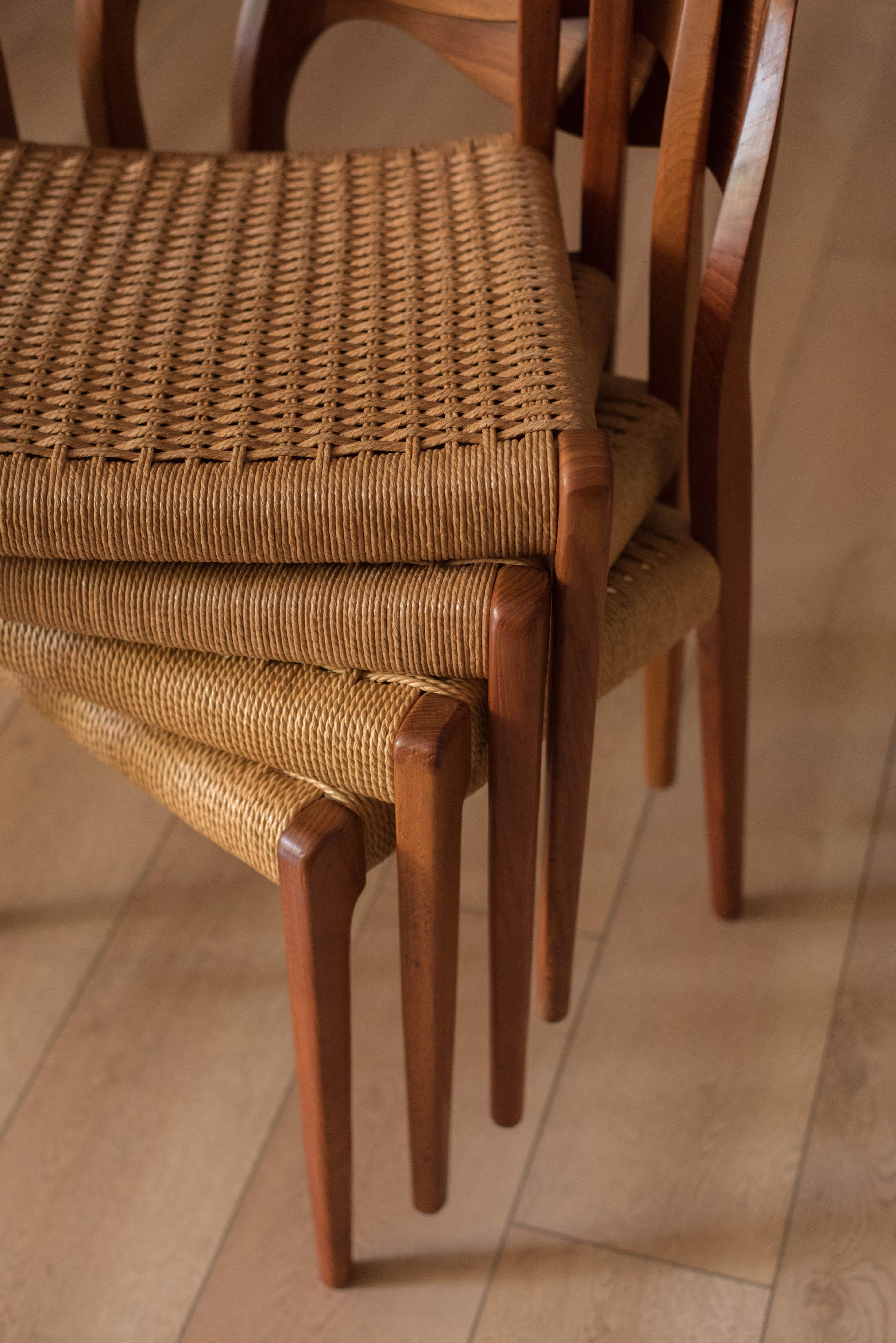Mid-20th Century Vintage Set of Four Teak and Paper Cord Niels Otto Møller Dining Chairs No. 71