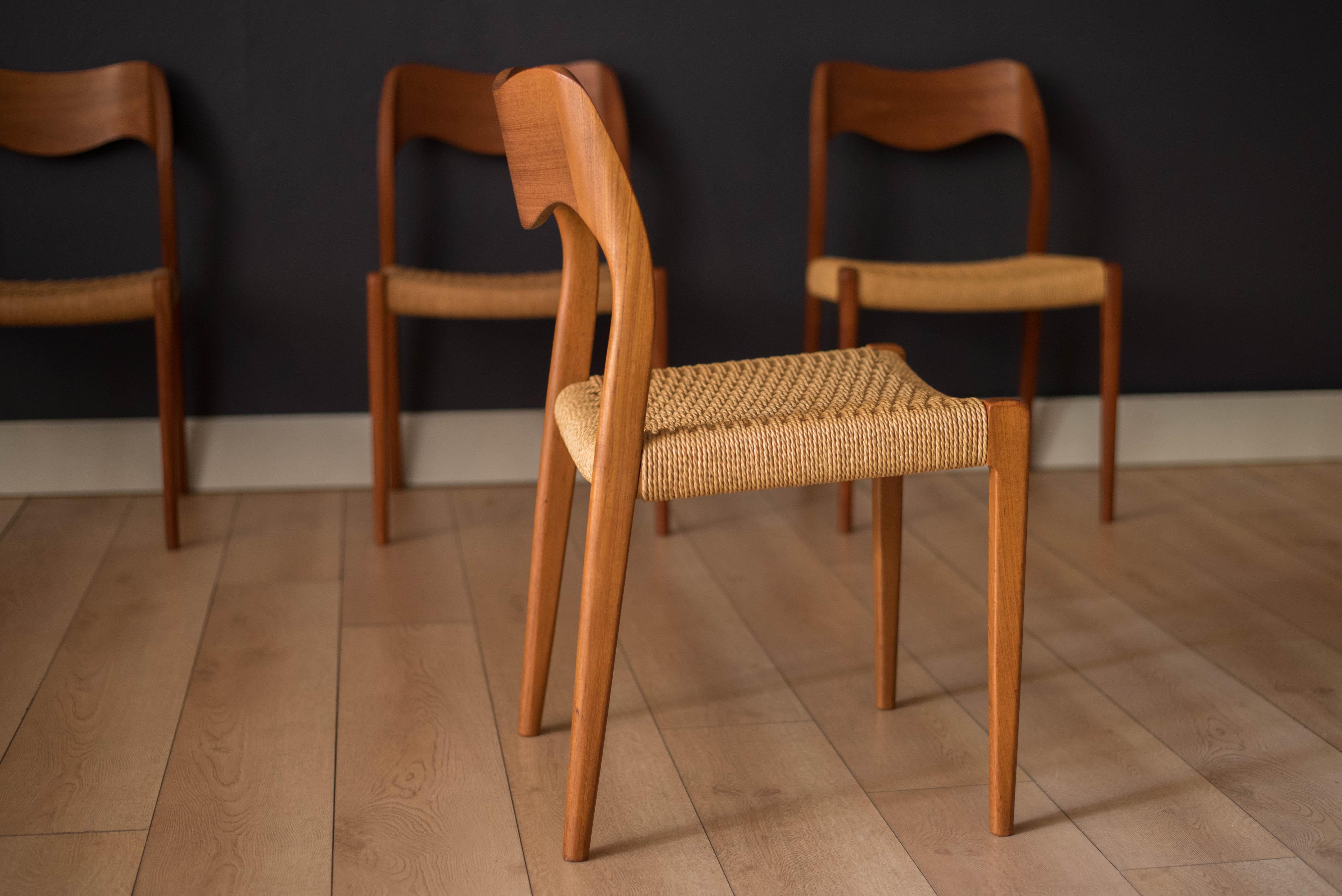 Vintage Set of Four Teak and Paper Cord Niels Otto Møller Dining Chairs No. 71 1