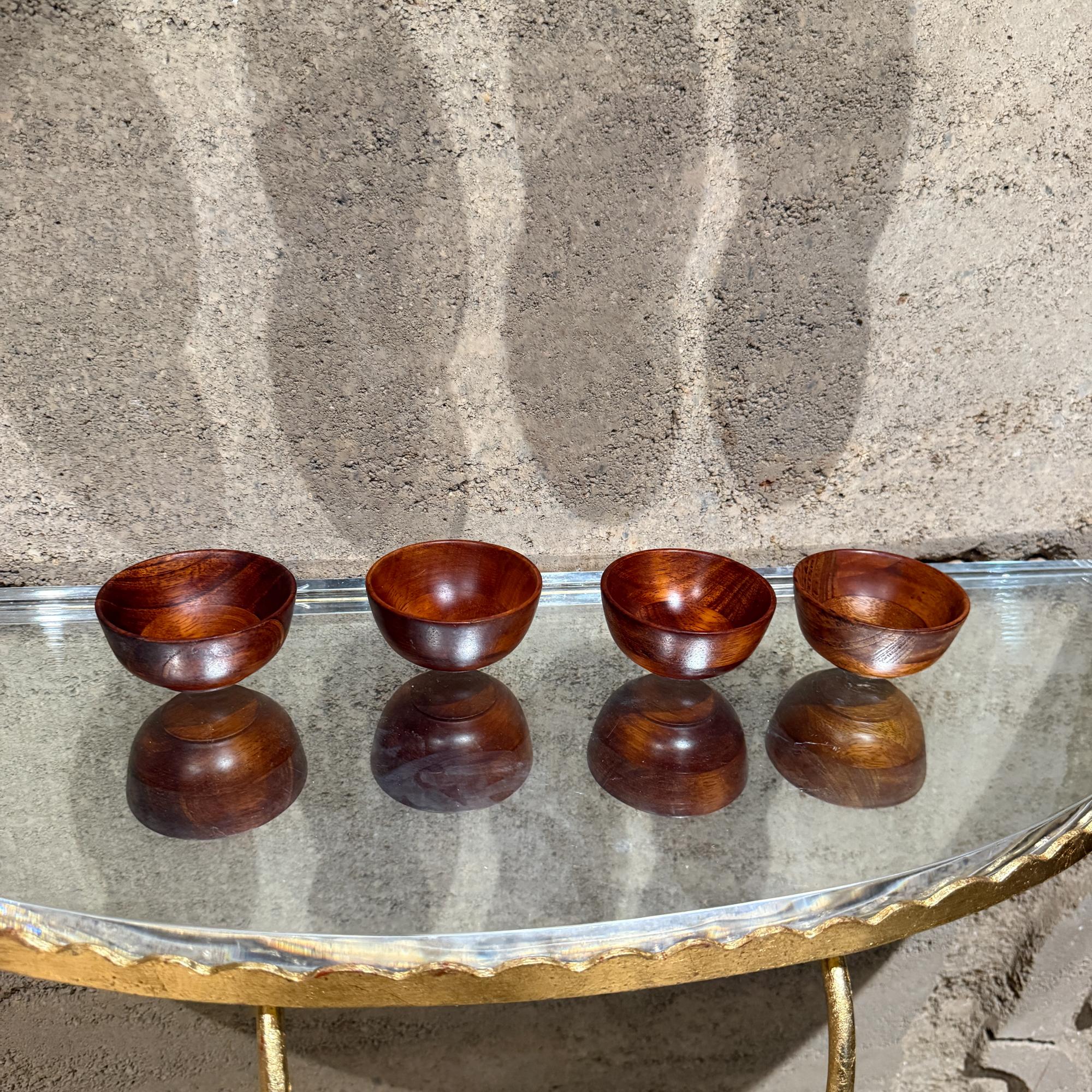 Mid-Century Modern Vintage Set of Four Turned Mini Wood Bowls For Sale
