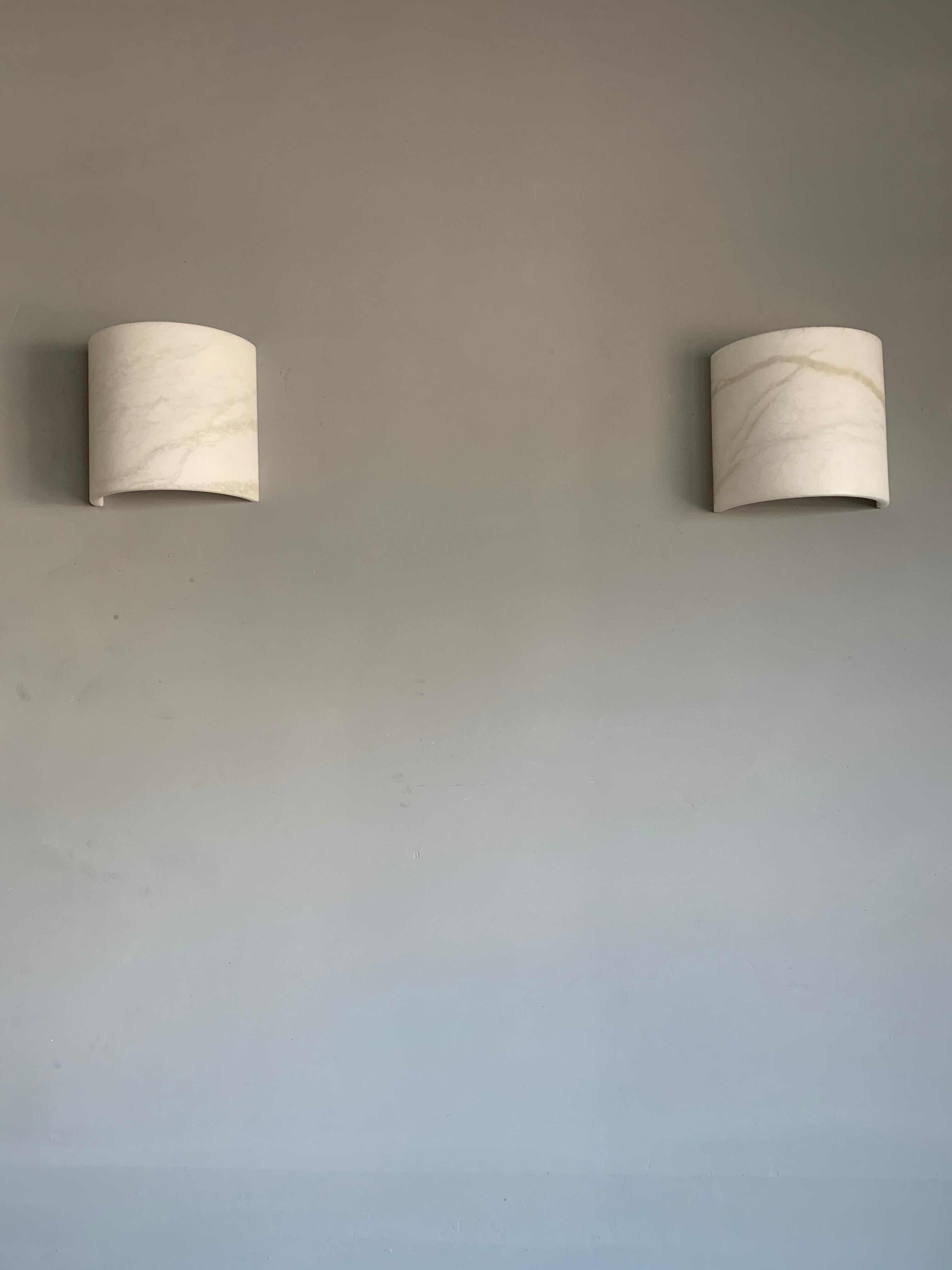 Hand-Crafted Vintage Set of Four White Art Deco Style Alabaster Wall Sconces / Fixtures Lamps
