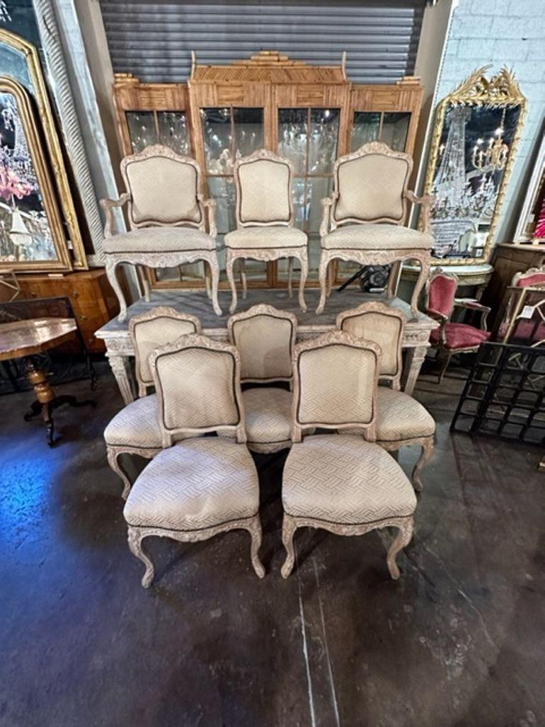 Gorgeous set of vintage French hand carved and painted Louis XV style dinning chairs. Circa 1940. A fine addition to any home!