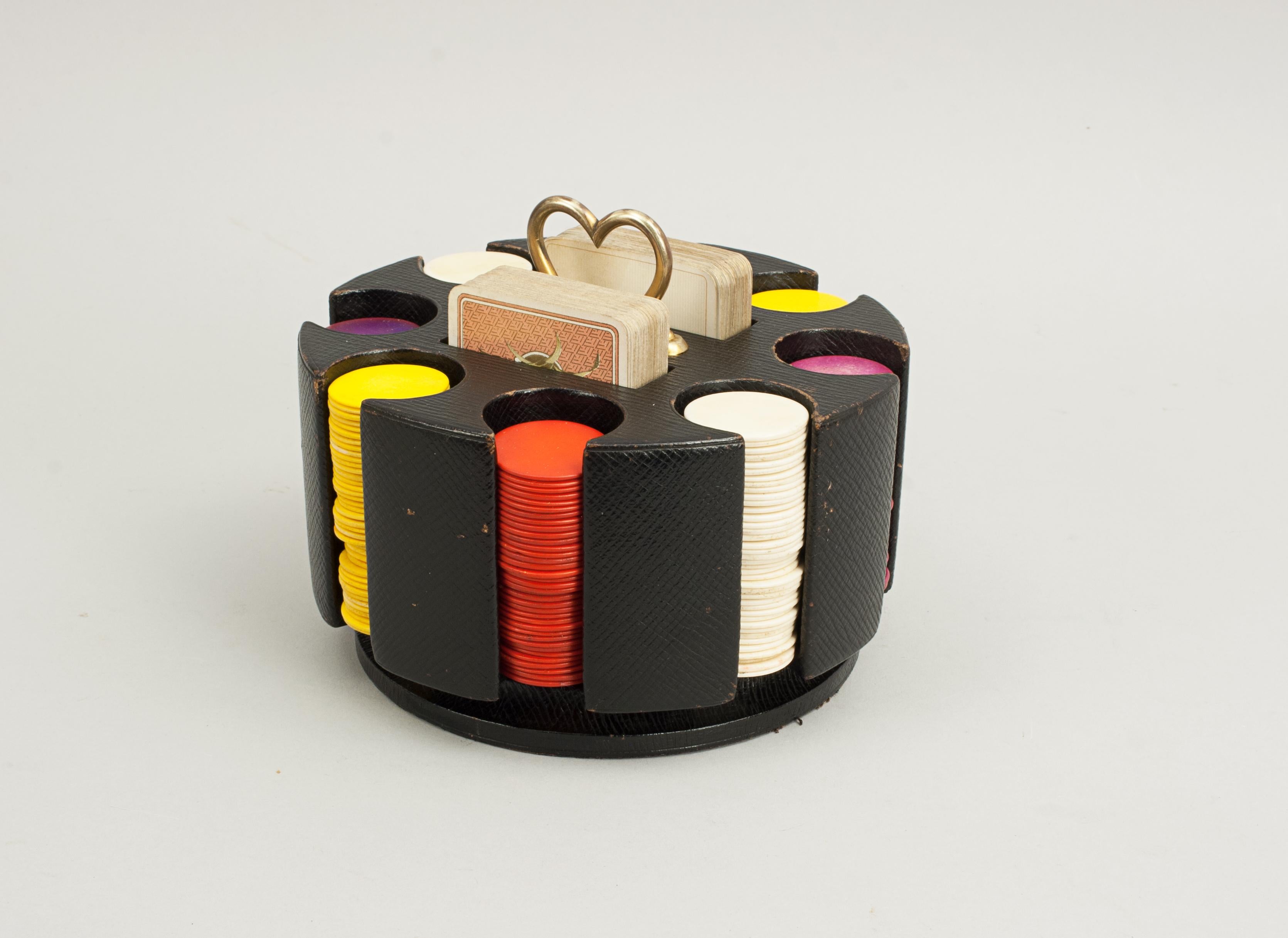 Leather Vintage Set of Gaming Chips, Poker, Roulette