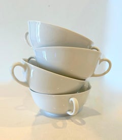 Vintage Set of German Arzberg 213 White Porcelain Double Handle Tea Cups Mugs- S