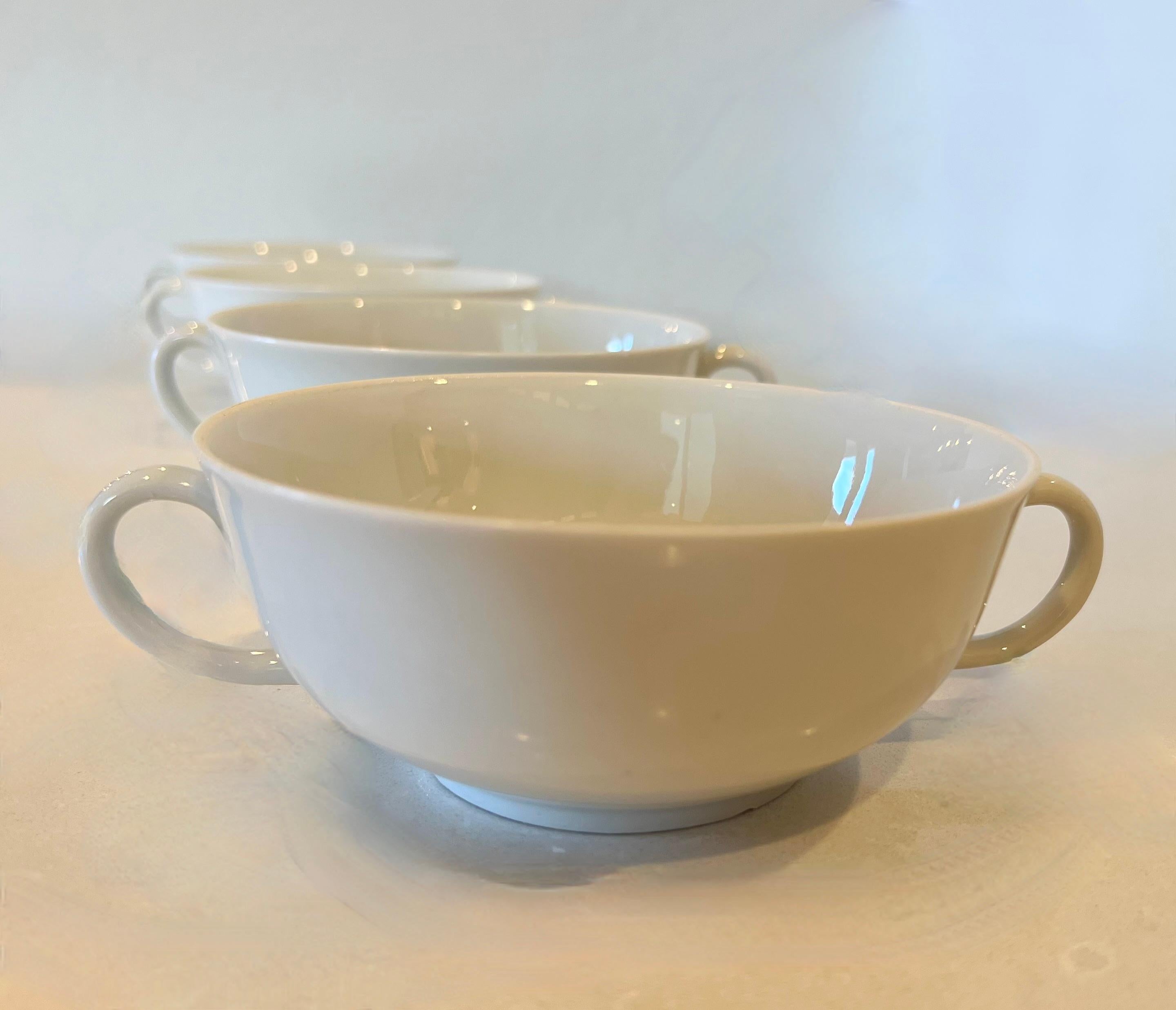 Vintage Set of German Arzberg 213 White Porcelain Double Handle Tea Cups Mugs- S In Good Condition For Sale In Draper, UT