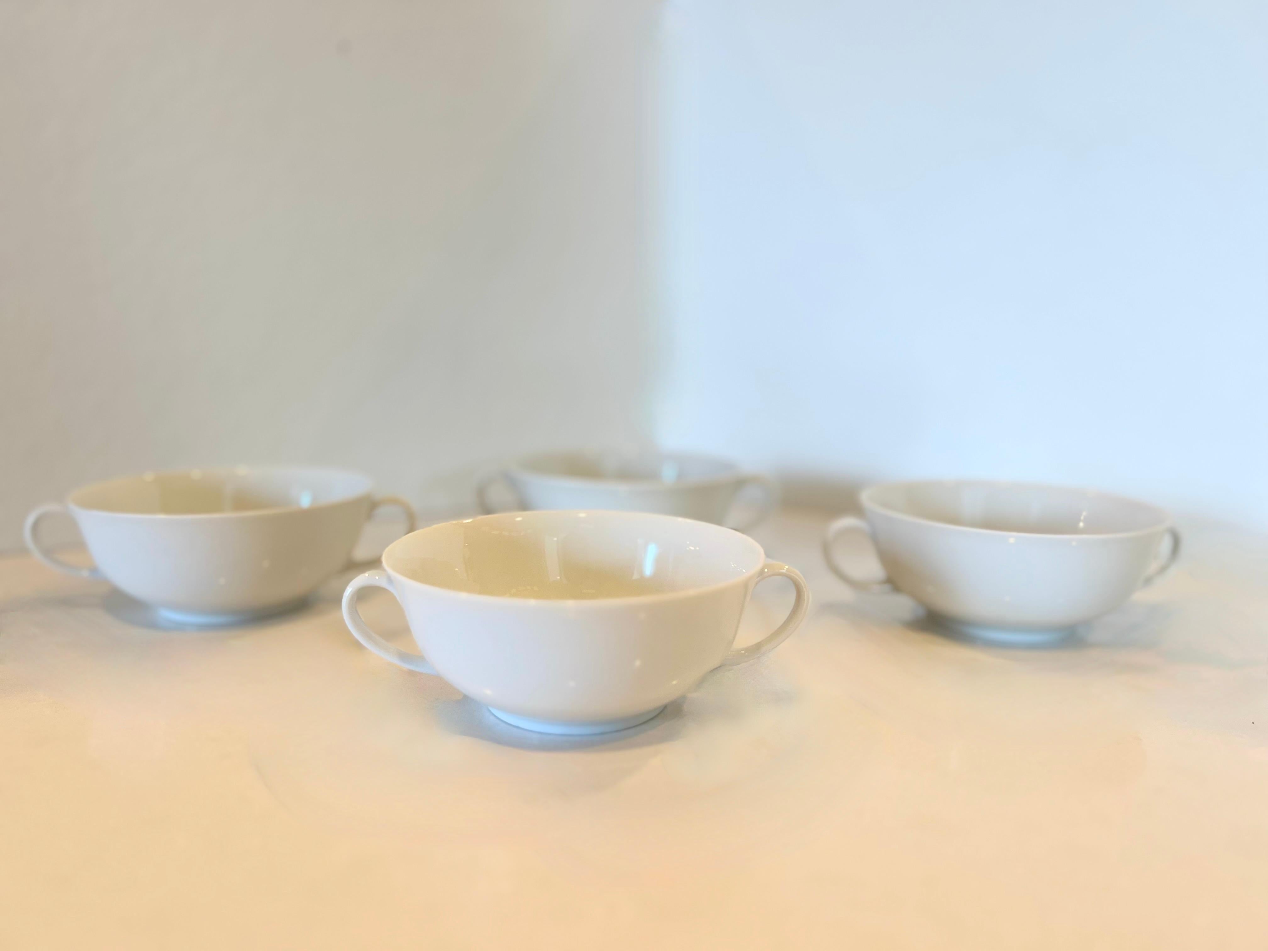 20th Century Vintage Set of German Arzberg 213 White Porcelain Double Handle Tea Cups Mugs- S For Sale