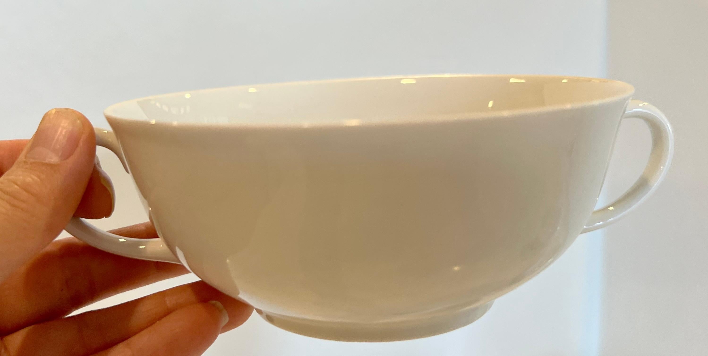 Vintage Set of German Arzberg 213 White Porcelain Double Handle Tea Cups Mugs- S For Sale 1