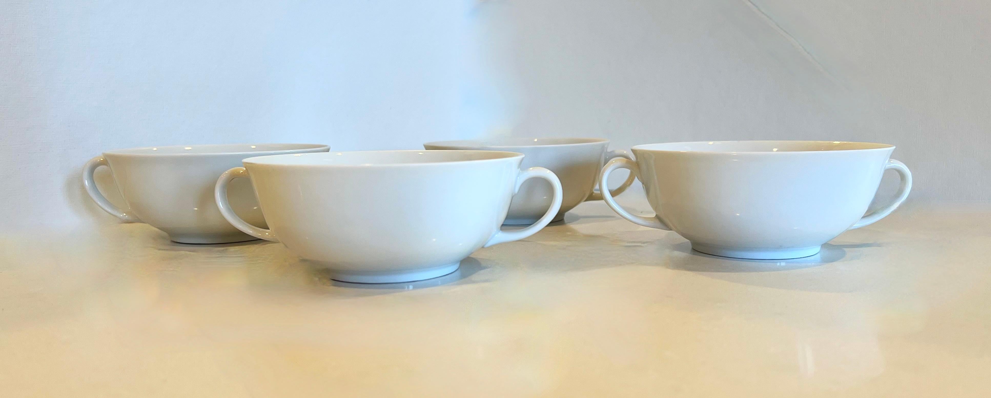 Vintage Set of German Arzberg 213 White Porcelain Double Handle Tea Cups Mugs- S For Sale 2