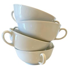 Vintage Set of German Arzberg 213 White Porcelain Double Handle Tea Cups Mugs- S