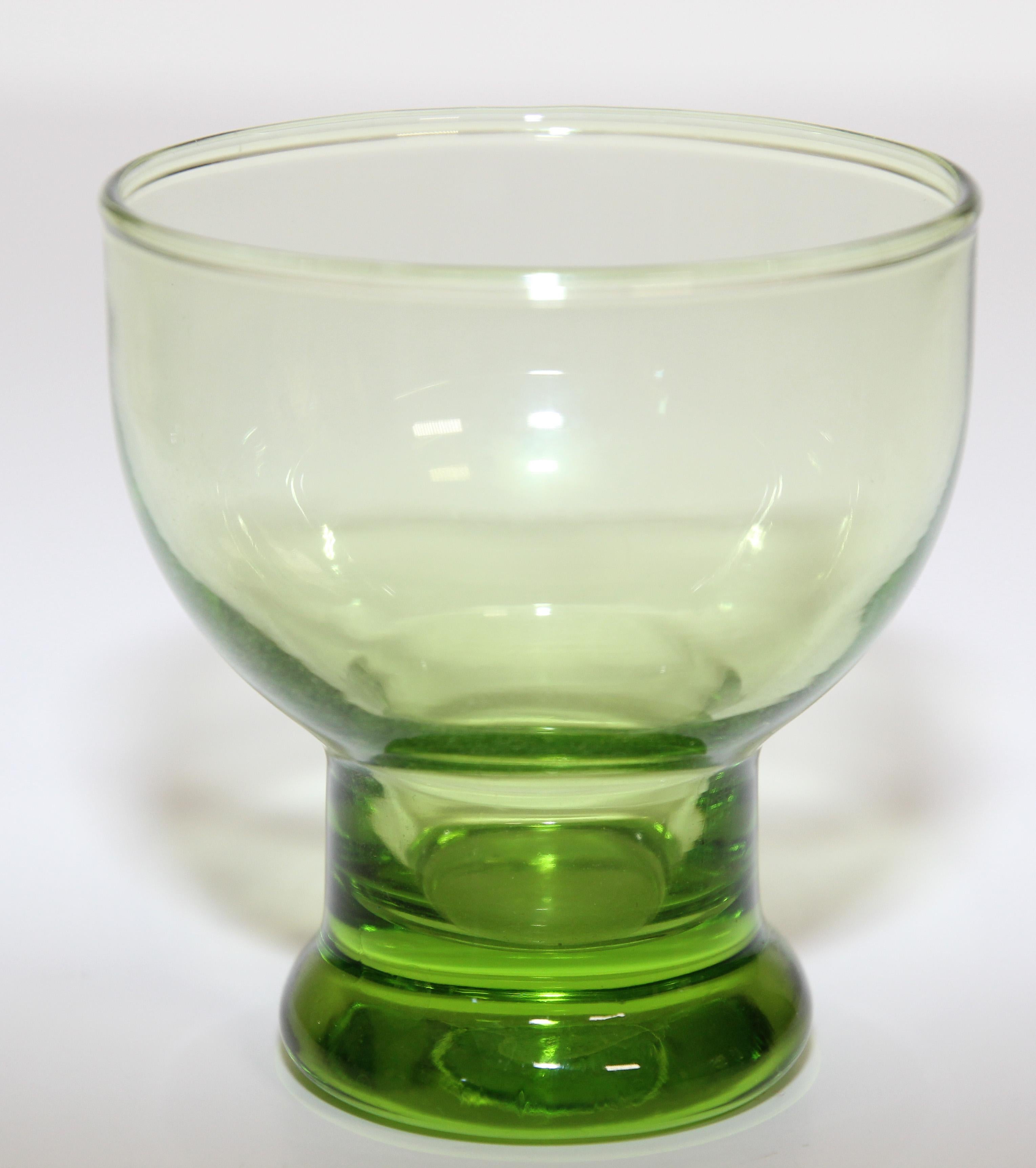 Vintage Set of Green Cocktail Glasses in Brass Cart, 1960s 1