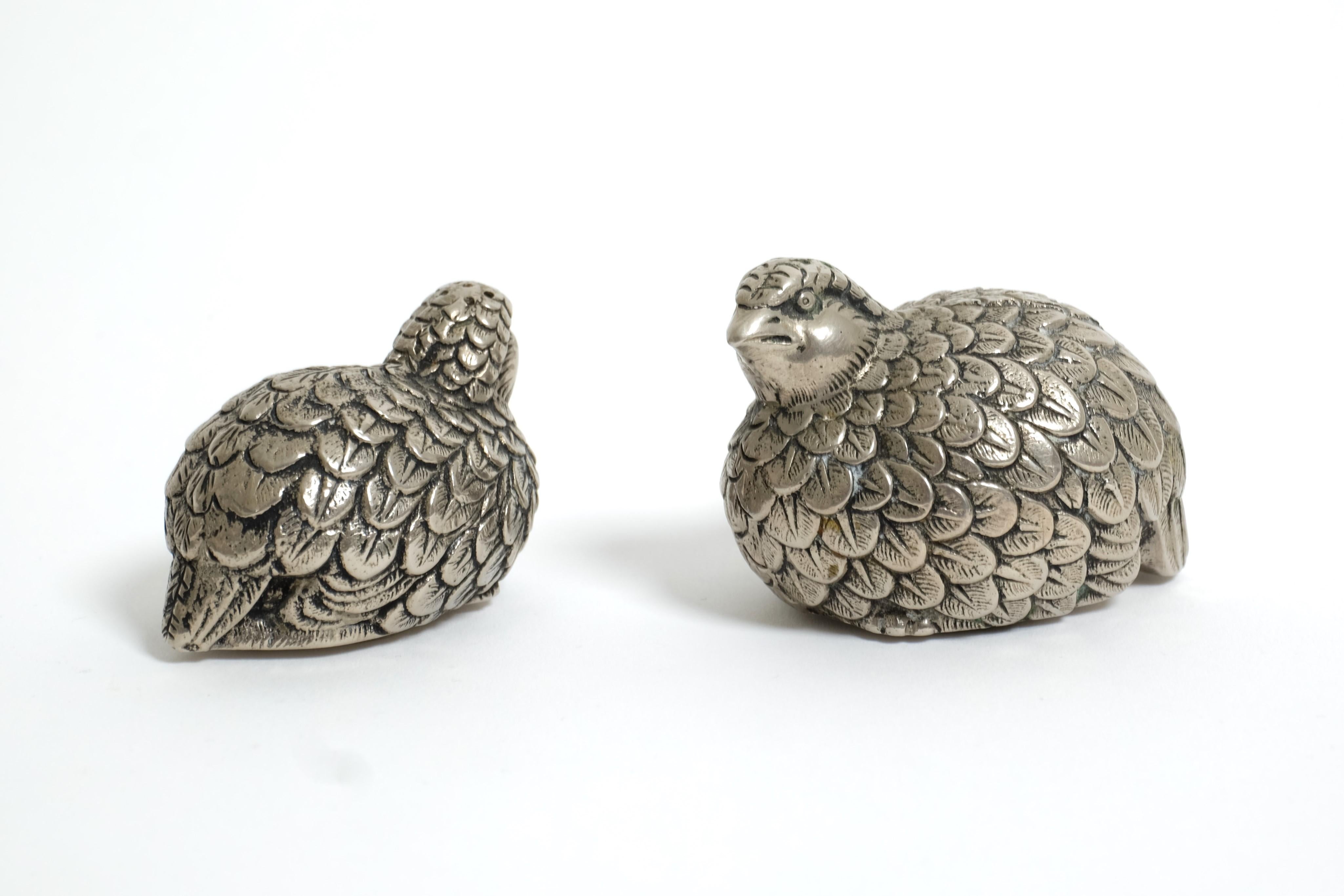 Italian Vintage Set of Gucci Quail Silverplate Salt And Pepper Shaker, Italy 1960s For Sale