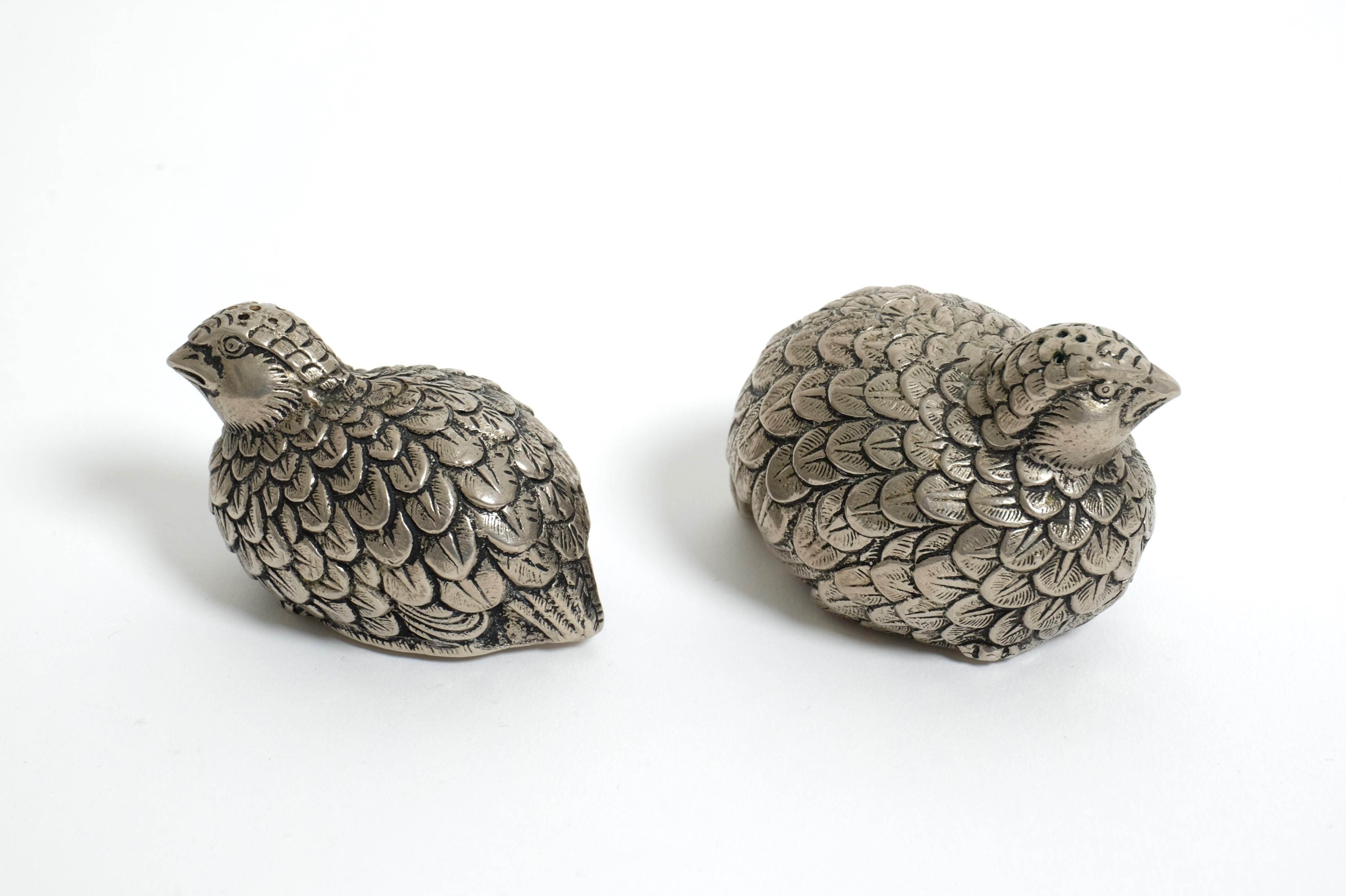 Silver Plate Vintage Set of Gucci Quail Silverplate Salt And Pepper Shaker, Italy 1960s For Sale